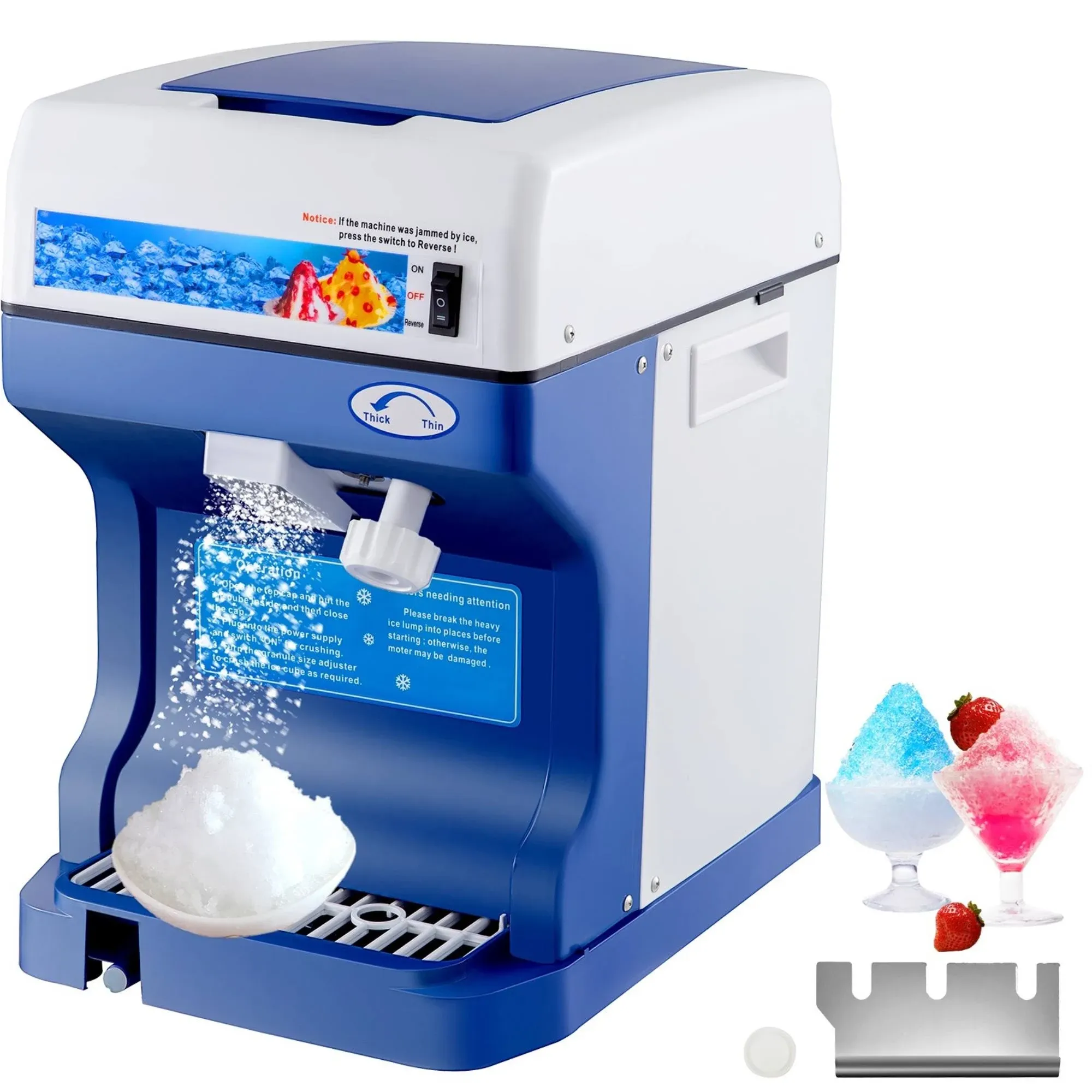 Electric Shaved Ice Machine with Adjustable Texture - 265LBs/hr Snow Cone Maker for Home and Commercial Use - Tabletop 250W