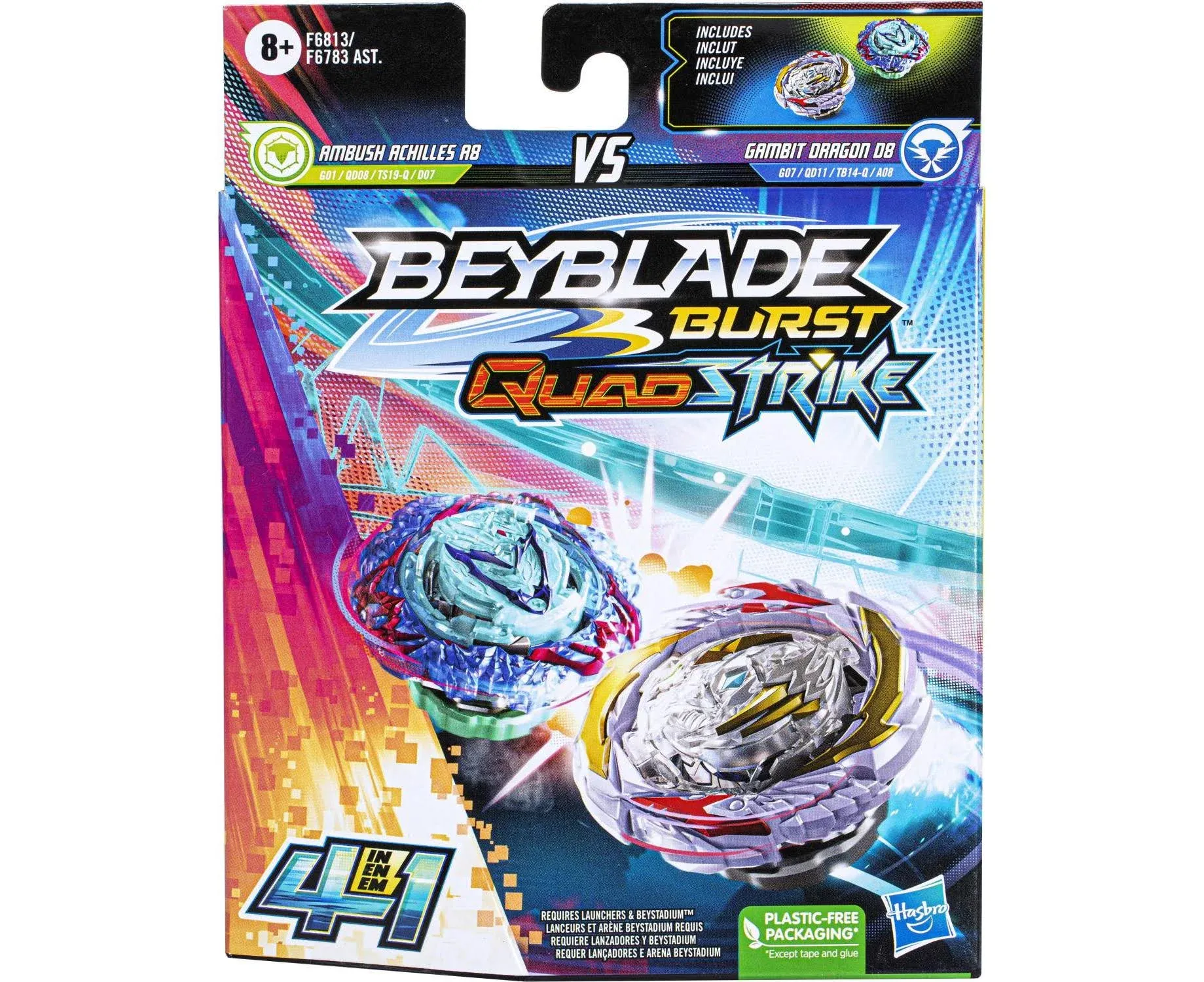 Beyblade Burst QuadStrike Gambit Dragon D8 and Ambush Achilles A8 Dual Pack