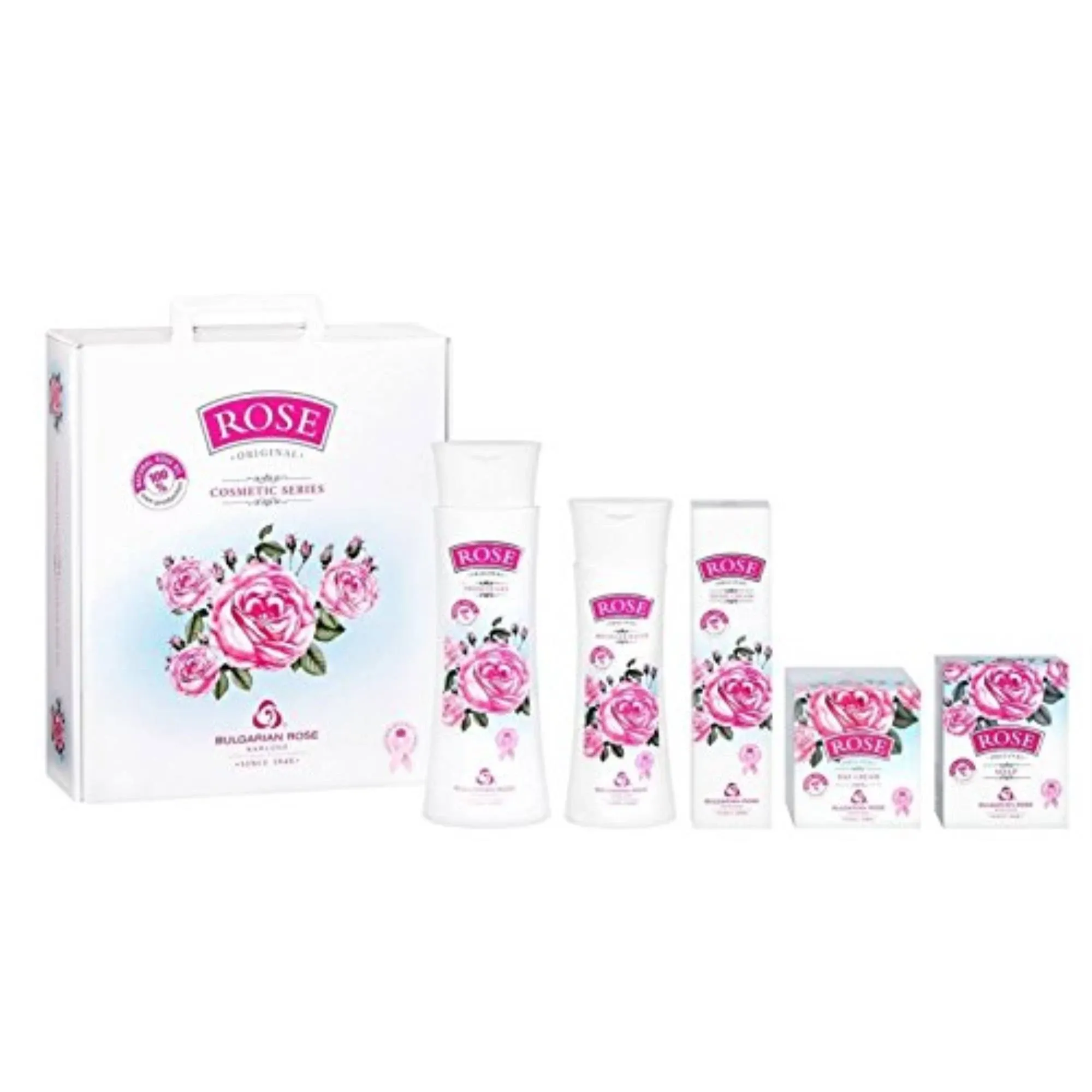 Bulgarian Rose Gift Set - Rose Day Cream, Rose Hand Cream, Rose Soap, Rose Body Wash & Micellar Water