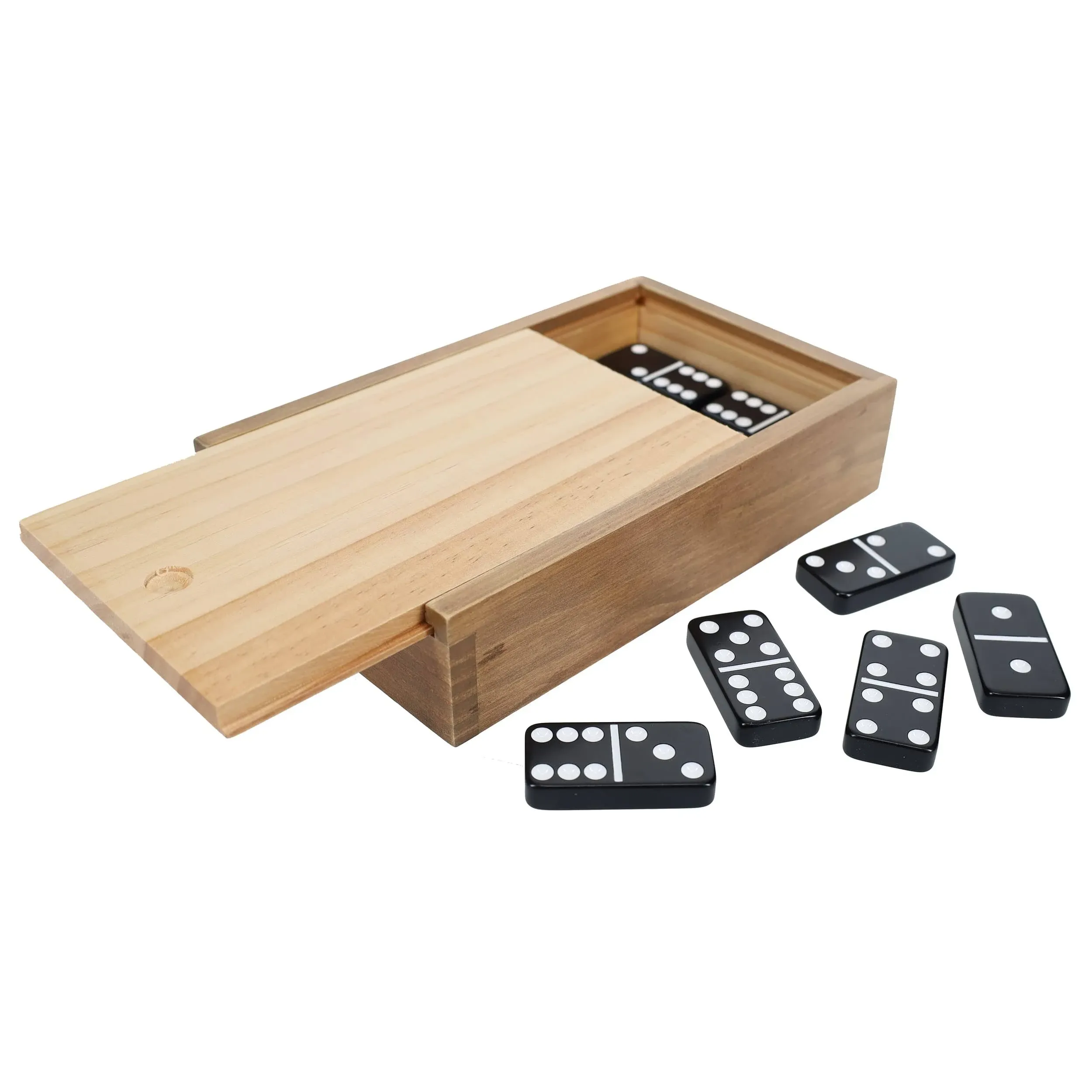 WE Games Double 6 Black Dominoes with White Dots in Wooden Case - Family Games, Party Games, Outdoor and Yard Games, Birthday, Retro Dominoes Set for Adults