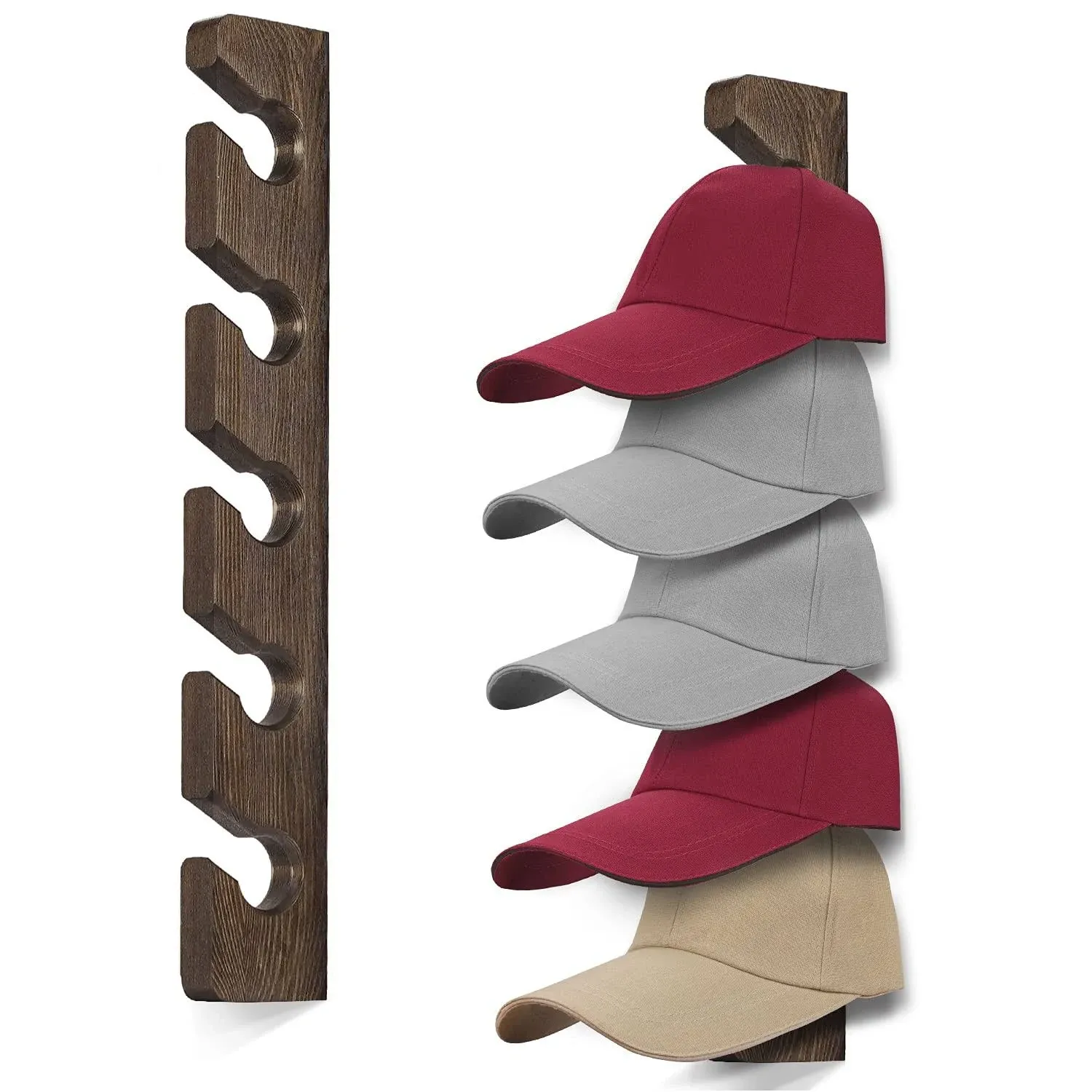 Keletop Hat Rack for Wall Baseball Cap Organizer Hanger (2 Pack) Modern Wooden