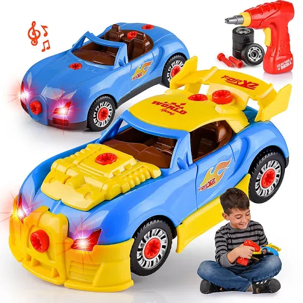 Liberty Imports Take Apart Racing Car Toys - Build Your Own Assembly Vehicle with 30 Piece Constructions Set and Working Electric Drill - Engine Sounds & Lights