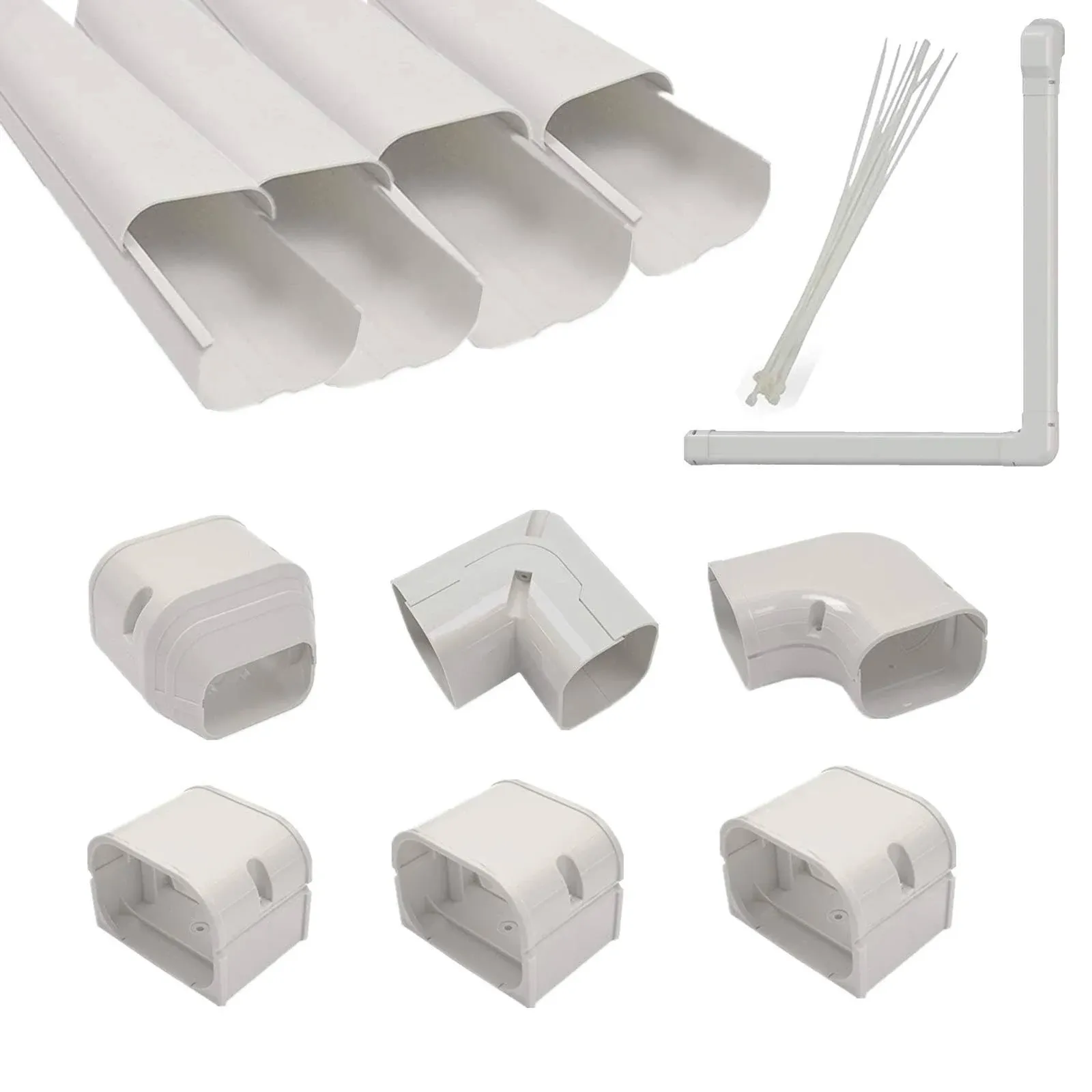 3&#034; W 11.3Ft PVC AC Line Set Cover Kit Tubing Cover for Mini Split, Heat Pump