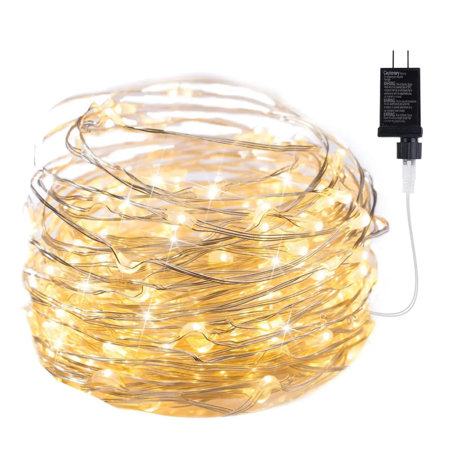 Minetom 100 LED Warm White Starry Lights Plug In On 32 Ft Silver Ultra Thin String Wire