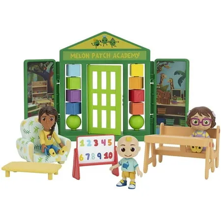 CoComelon School Time Deluxe Playtime Set - JJ, Bella, Ms. Appleberry The Teacher and 5 Accessories (Table, Cot, Armchair, Easel, Walls) - Toys for Kids, Toddlers, and Preschoolers