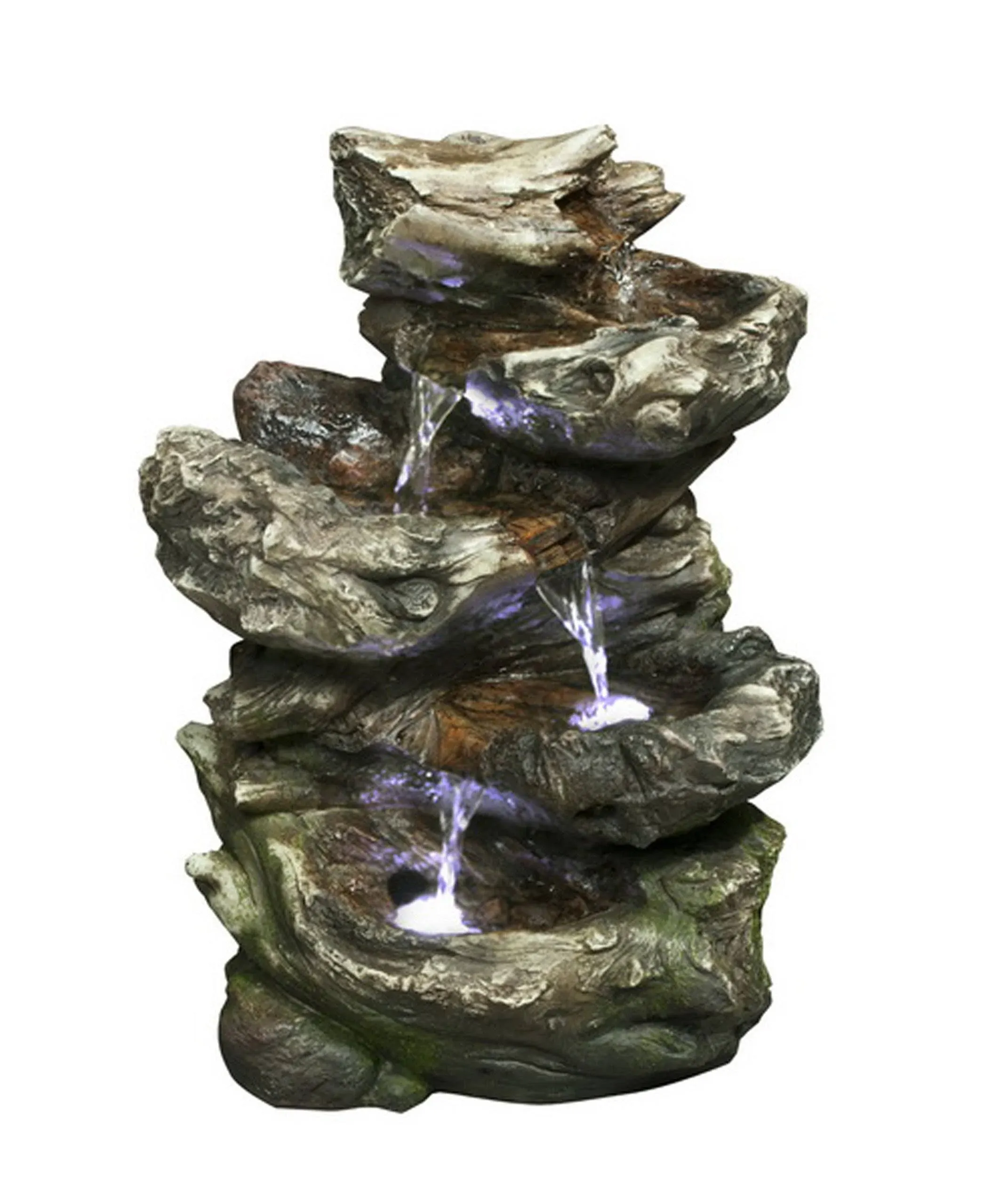 Hi-Line Gift Ltd. Four Level Log Indoor/Outdoor Waterfall Fountain with LED Lights