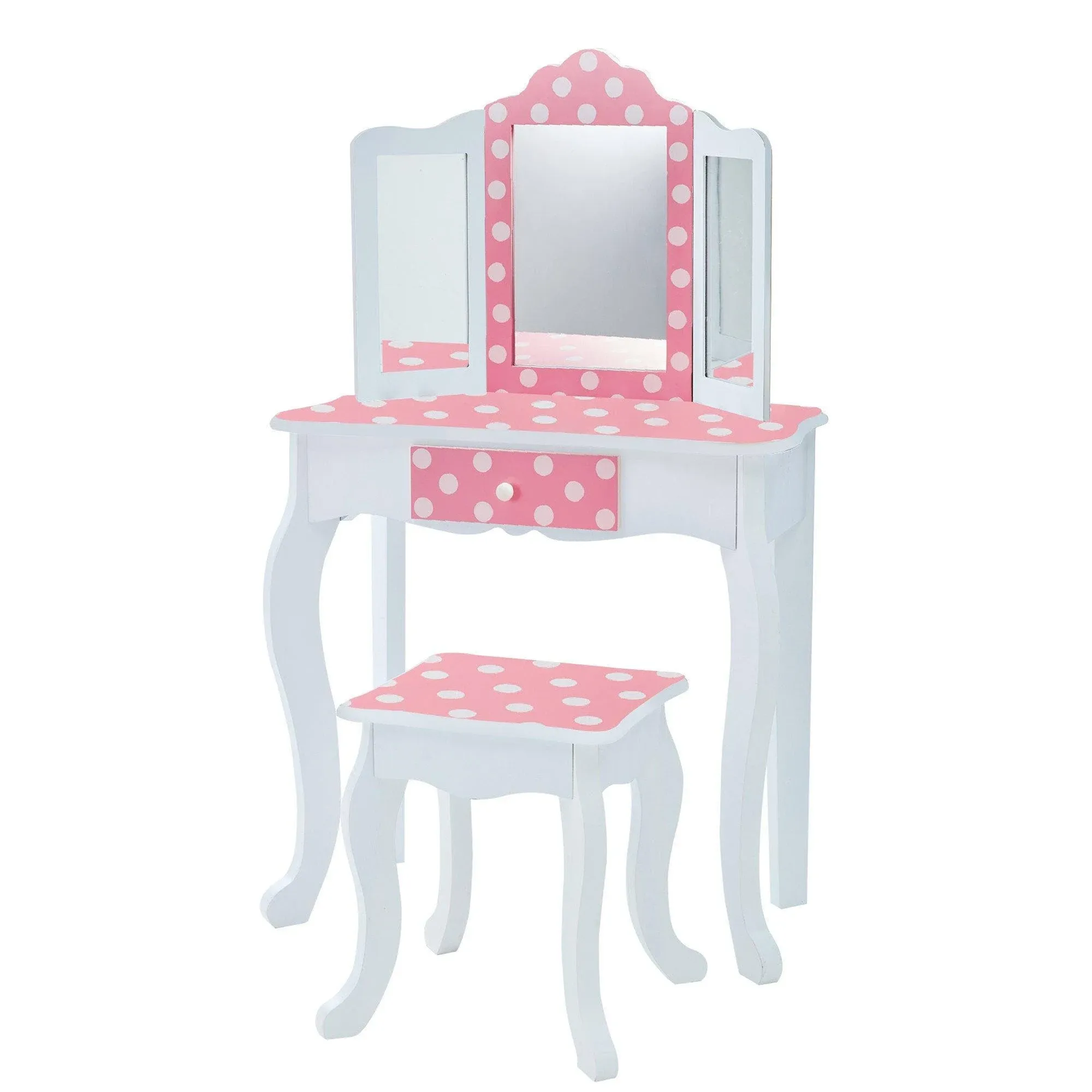 Fantasy Fields Gisele Polka Dot Vanity Table & Stool, White