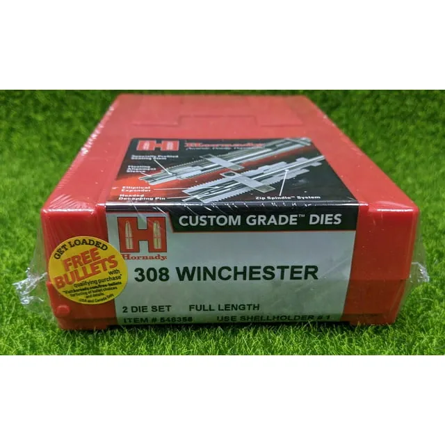 Hornady Custom Grade New Dimension 2-Die Set, 308 Win (.308) (546358) - Caliber Specific Reloading Equipment for Handloaders with Full Length Sizer Die, Seating Die, Sure-Loc Rings, & Storage Box