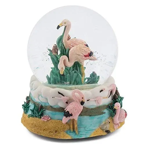 Pink Flamingos 100MM Music Water Globe Plays Tune Born Free