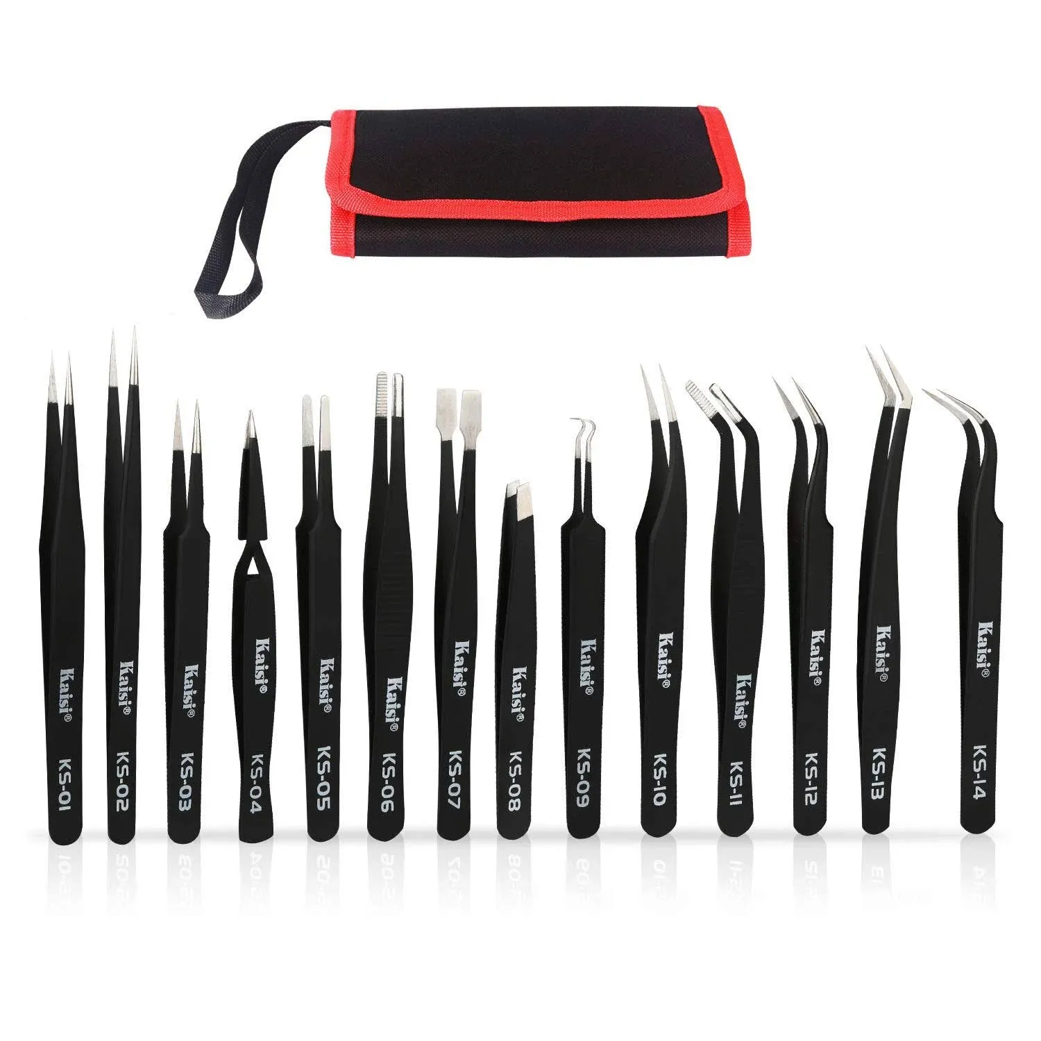 HengTianMei Precision Tweezers Set Anti-static ESD Tweezers Kit, with metal crowbar and tweezers storage bag (13 + 1)