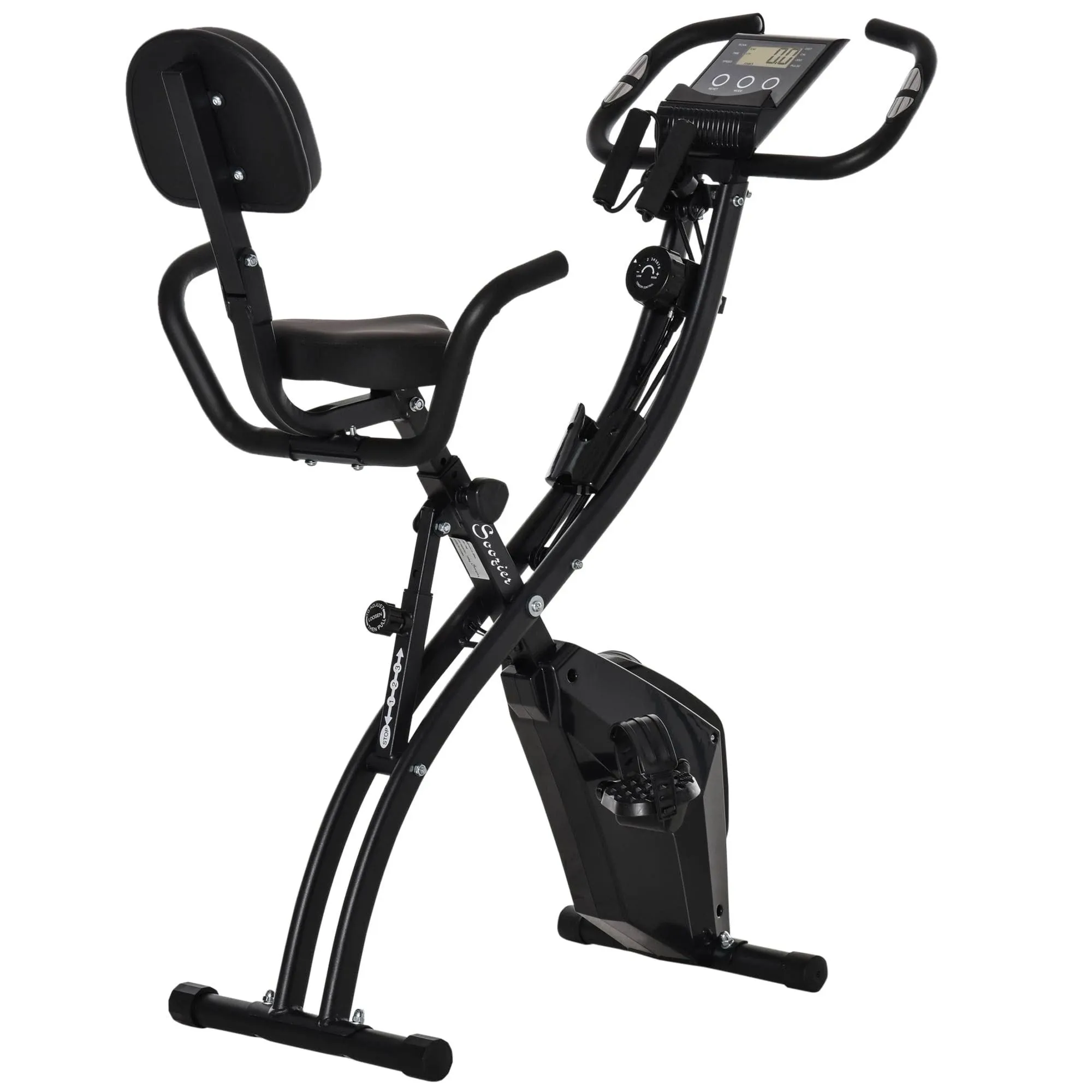 Soozier Folding Exercise Bike, 3-in-1 Recumbent Exercise Bike, Upright Workout Bike & Arm Resistance Bands, Adjustable Seat, 8-Level Magnetic Resistance