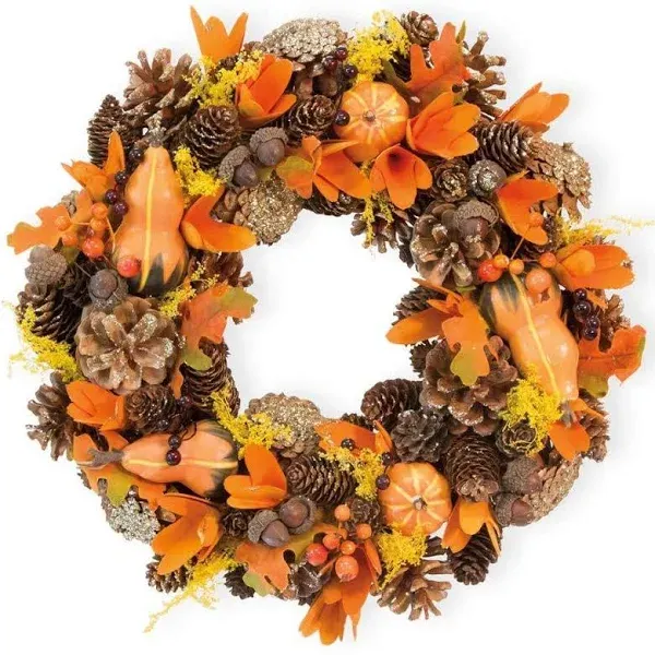 Boston International Decorative Fall Front Door/Wall Wreath, 14.5-Inches, Sparkle Gourds and Berries