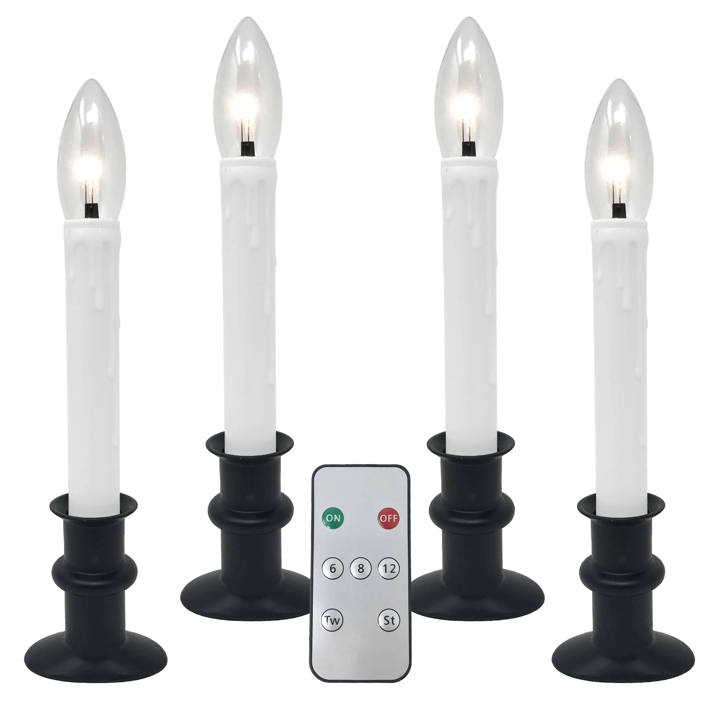 612 Vermont Ultra-Bright LED Window Candles with Timer, Remote Control, Twinkle/Steady LED Light, Battery Operated, Slim-Line Metal Base, Adjustable Height, VT-9167-R4-OW (Pack of 4, Matte Onyx)