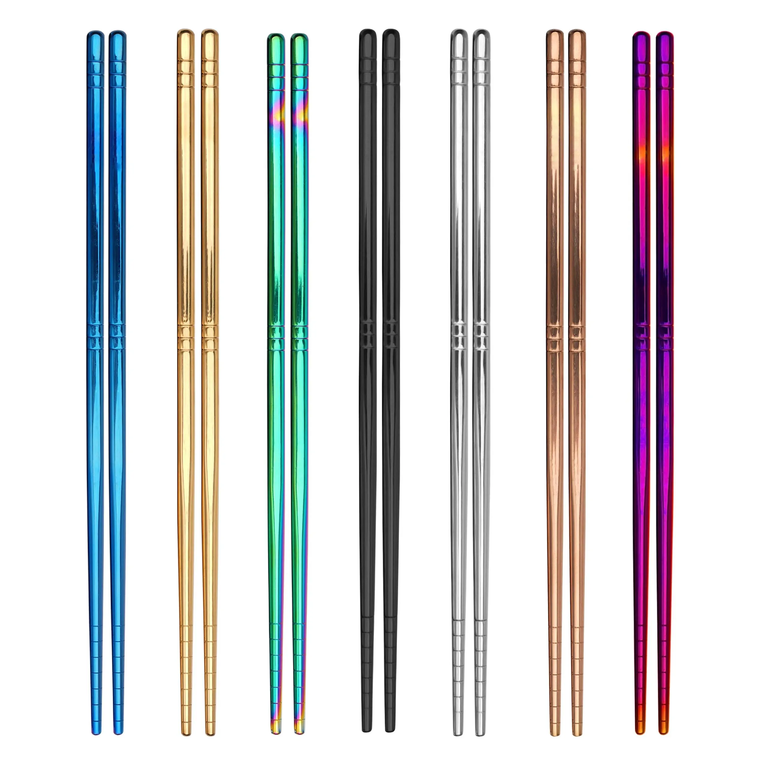 7 Pairs Metal Chopsticks 7 Colors Reusable Stainless Steel Chopsticks 13 Rings P