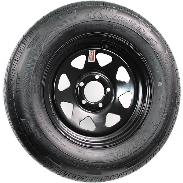 Radial Trailer Tire and Rim ST205/75R15 LRD 15X5 5-4.5 Black Spoke Wheel