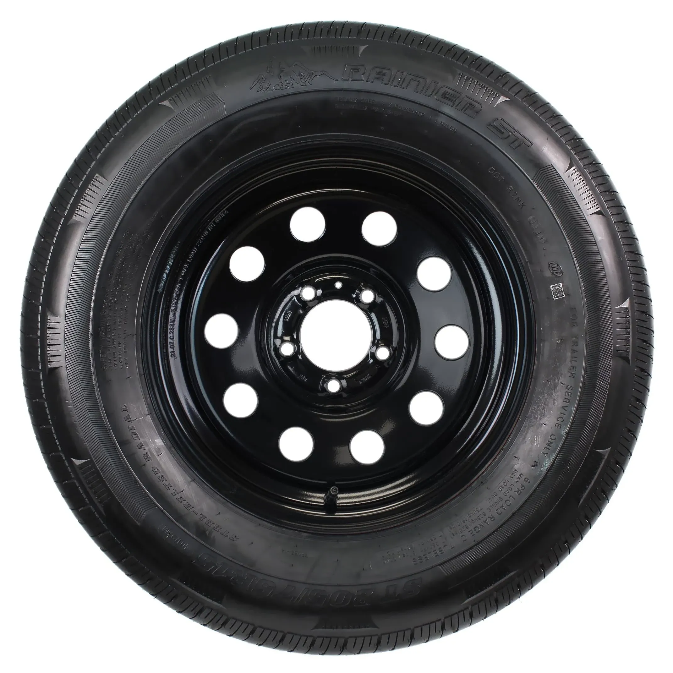 eCustomrim Radial Trailer Tire On Rim ST205/75R15 15X5 5-4.5 Load Range C Black Modular Wheel - 6 Year Warranty w/Free Roadside