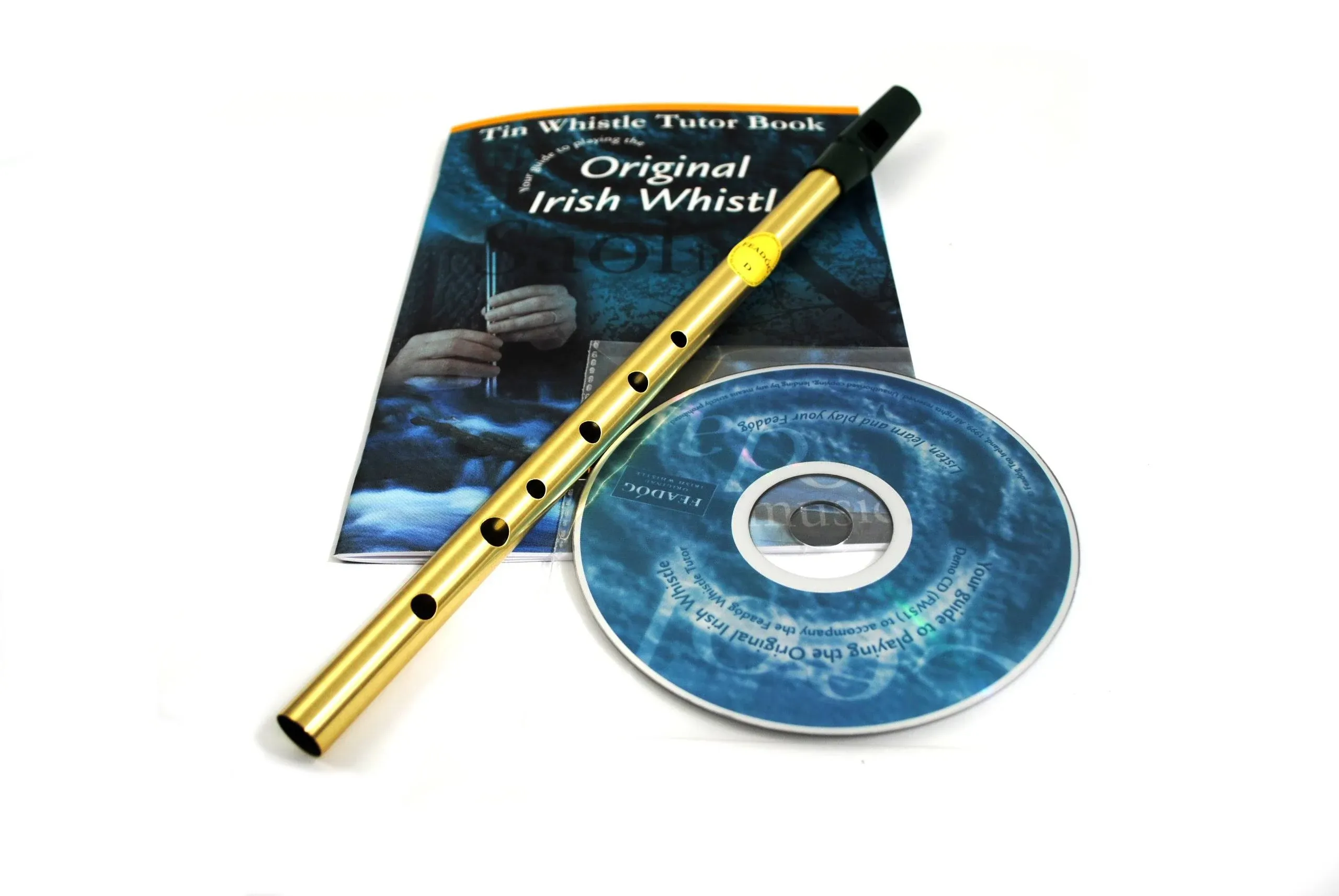 Feadog Brass D whistle and Tutor Book with CD