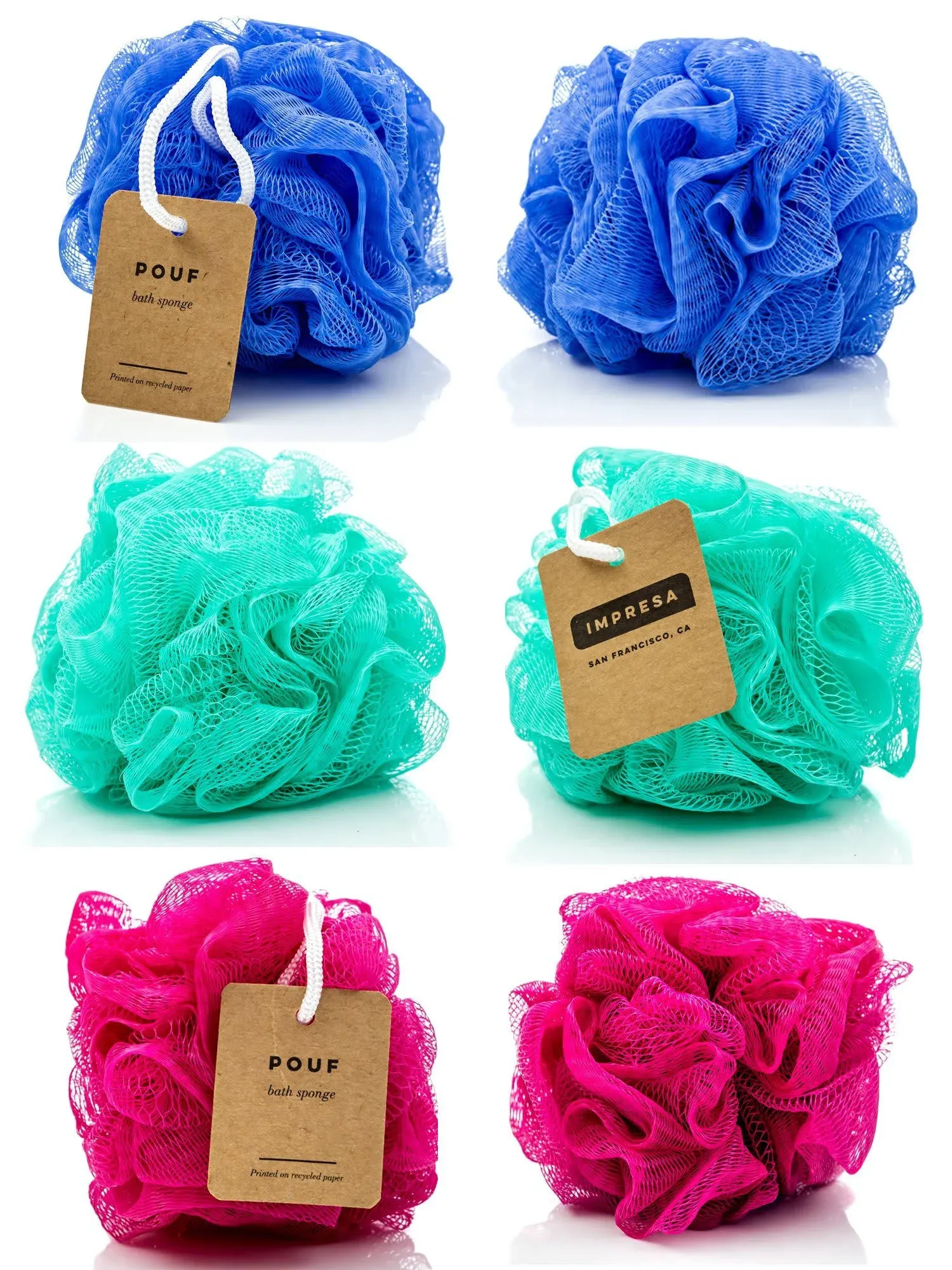 6-Pack Eco-Friendly Loofah/Loofa/Mesh Bath and Shower Sponge - Loufa/Luffa/Lufa/Poof/Pouf - Loofahs/Loofas for Men and Women - Bulk Body Puffs - by IMPRESA