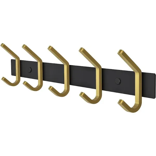 Coat Rack Wall Mount with 5 Double Hooks for Hanging - 15 Inch Heavy Duty SUS...