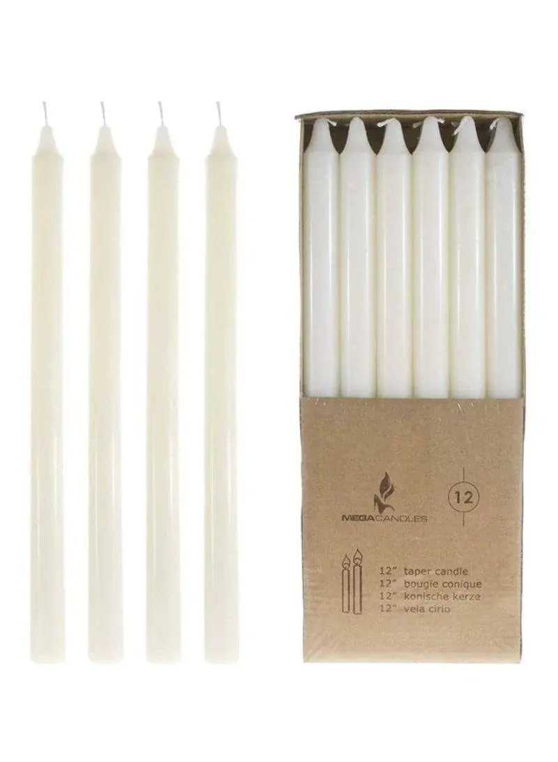 Mega Candles - Unscented 12&#034; Taper Candles - Ivory, Set of 12 CGA079-I