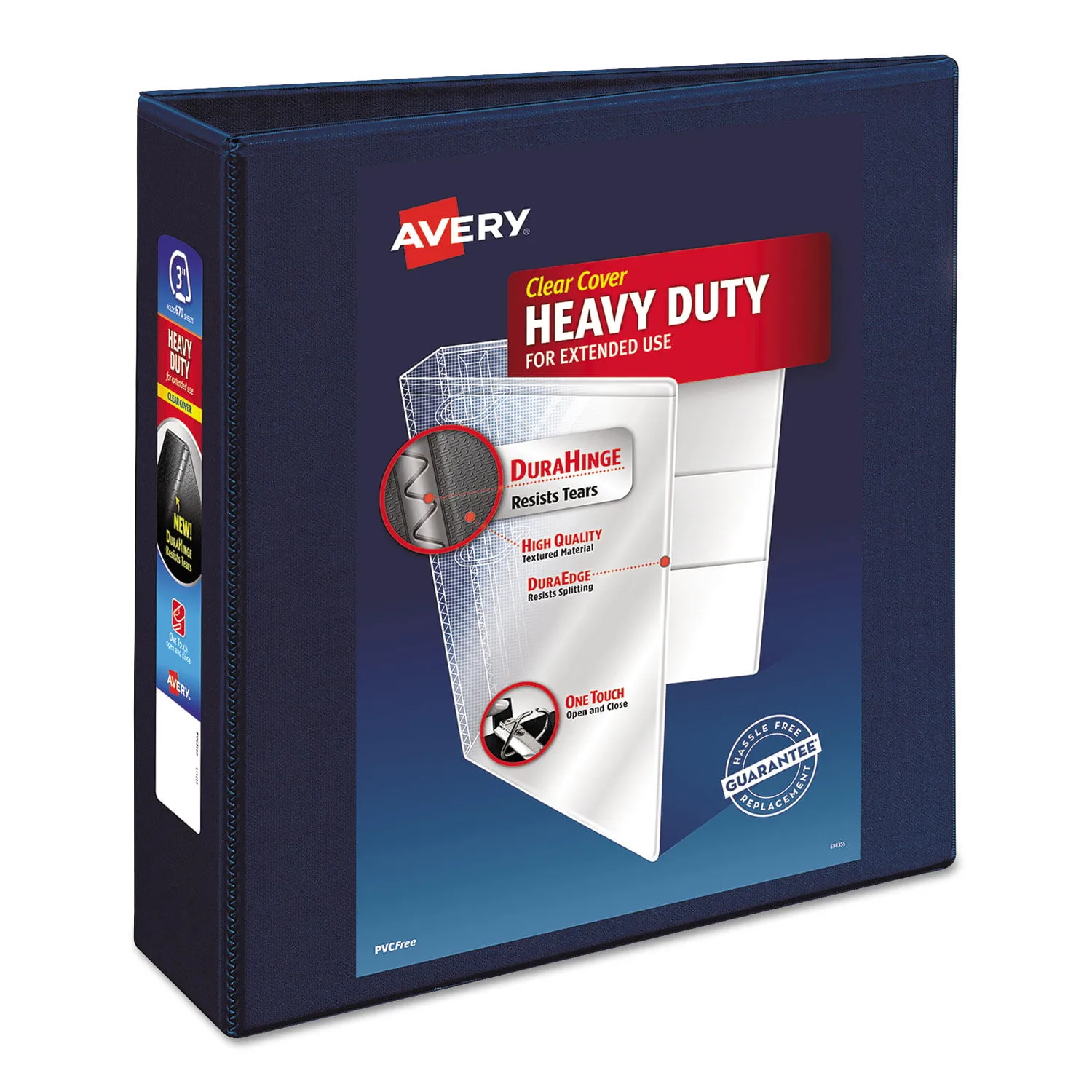 Avery Heavy Duty View 3 Ring Binder, 2" One Touch EZD Ring, Holds 8.5" x 11" Paper, Navy Blue Binders (79802)