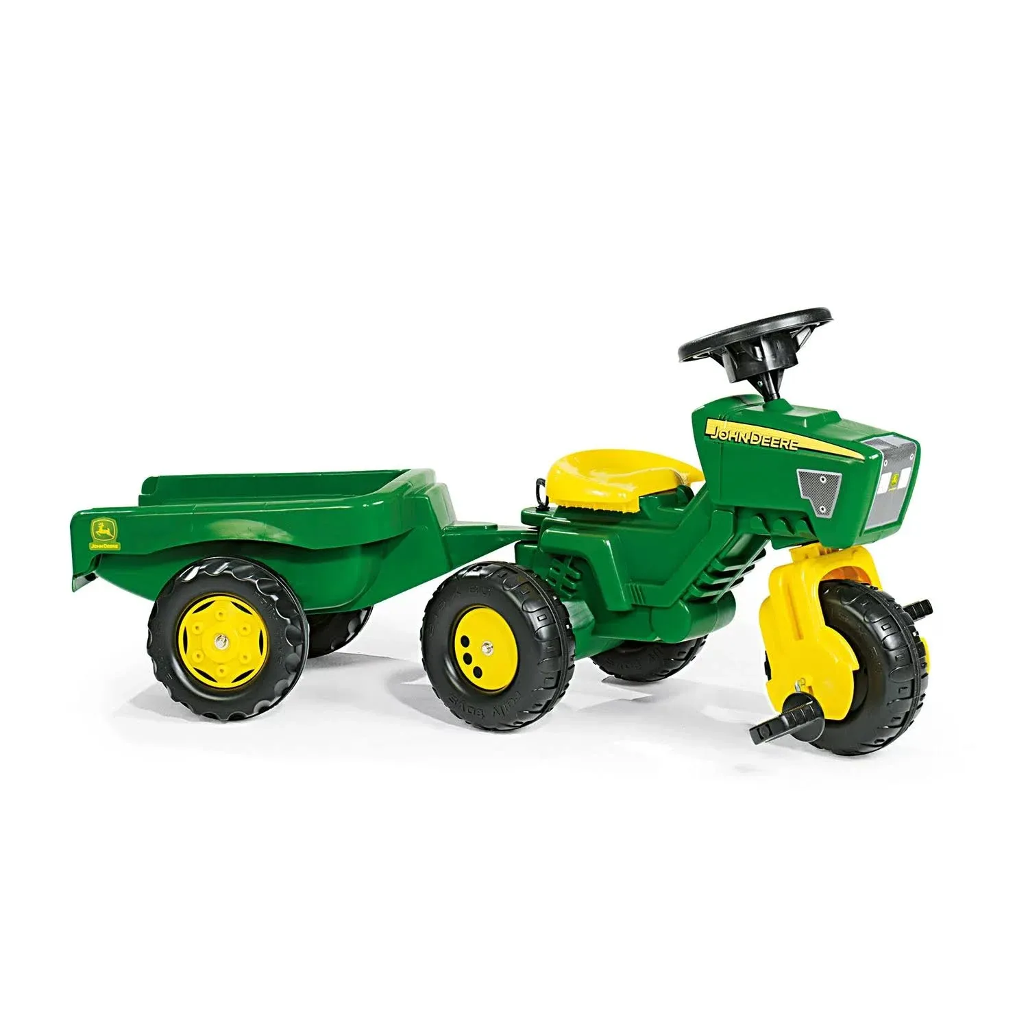 Rolly Toys John Deere 3-Wheel Trac with Trailer Ride On, Green/Yellow (52769)