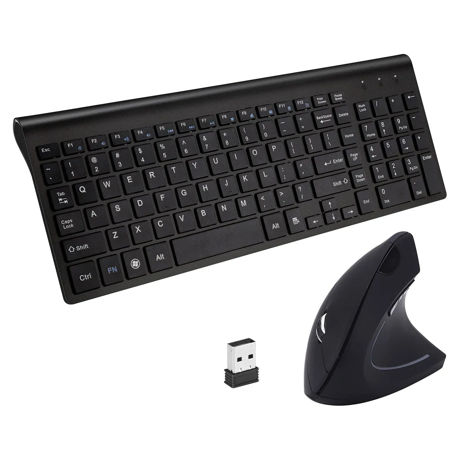 2.4GHz Wireless Vertical Ergonomic Mouse and Keyboard Combo Ultra-Thin Portable Size for PC Desktop Computer Laptop Mac Tablet