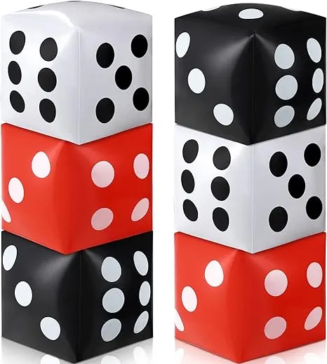 Ceenna 6 Pcs Jumbo Large Inflatable Dice 11.8 Inch Inflatable Large Dice Blow up Dice Red Black and White Giant Dice Game Night Decorations for Indoor Outdoor Games Party Favor