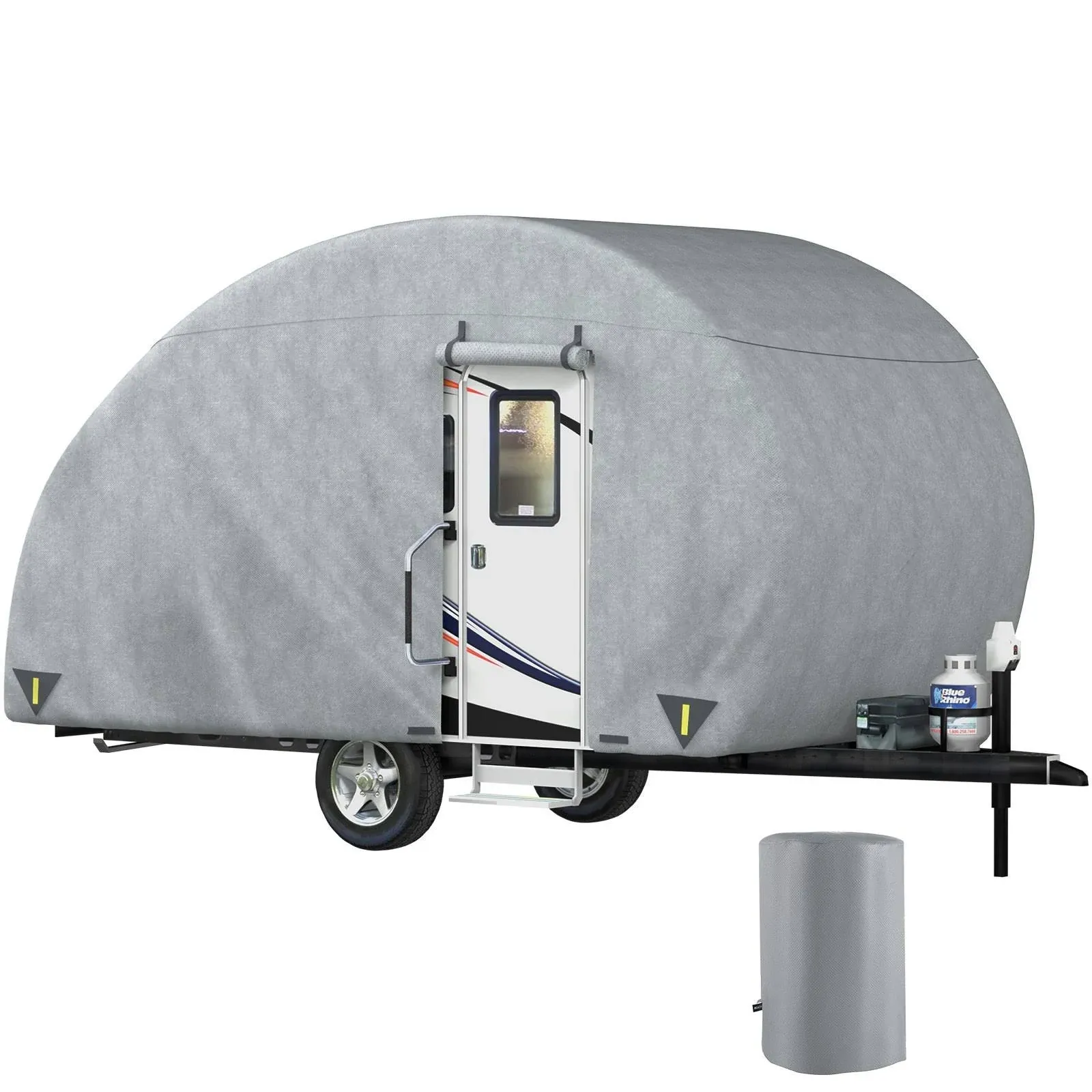 VEVOR Teardrop Trailer Cover, Fit for 10&#039; - 12&#039; Trailers, Upgraded Non-Woven 4 Layers Camper Cover, UV-Proof Waterproof Travel Trailer Cover w/ 2 Wind-Proof Straps and 1 Storage Bag