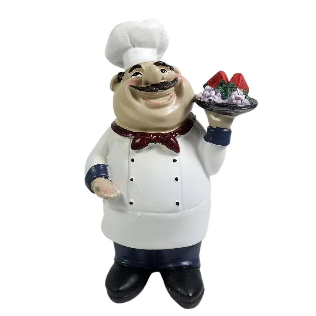 KiaoTime Italian Chef Figurines Kitchen Decor Cooking Chef with Fruit Figurin...