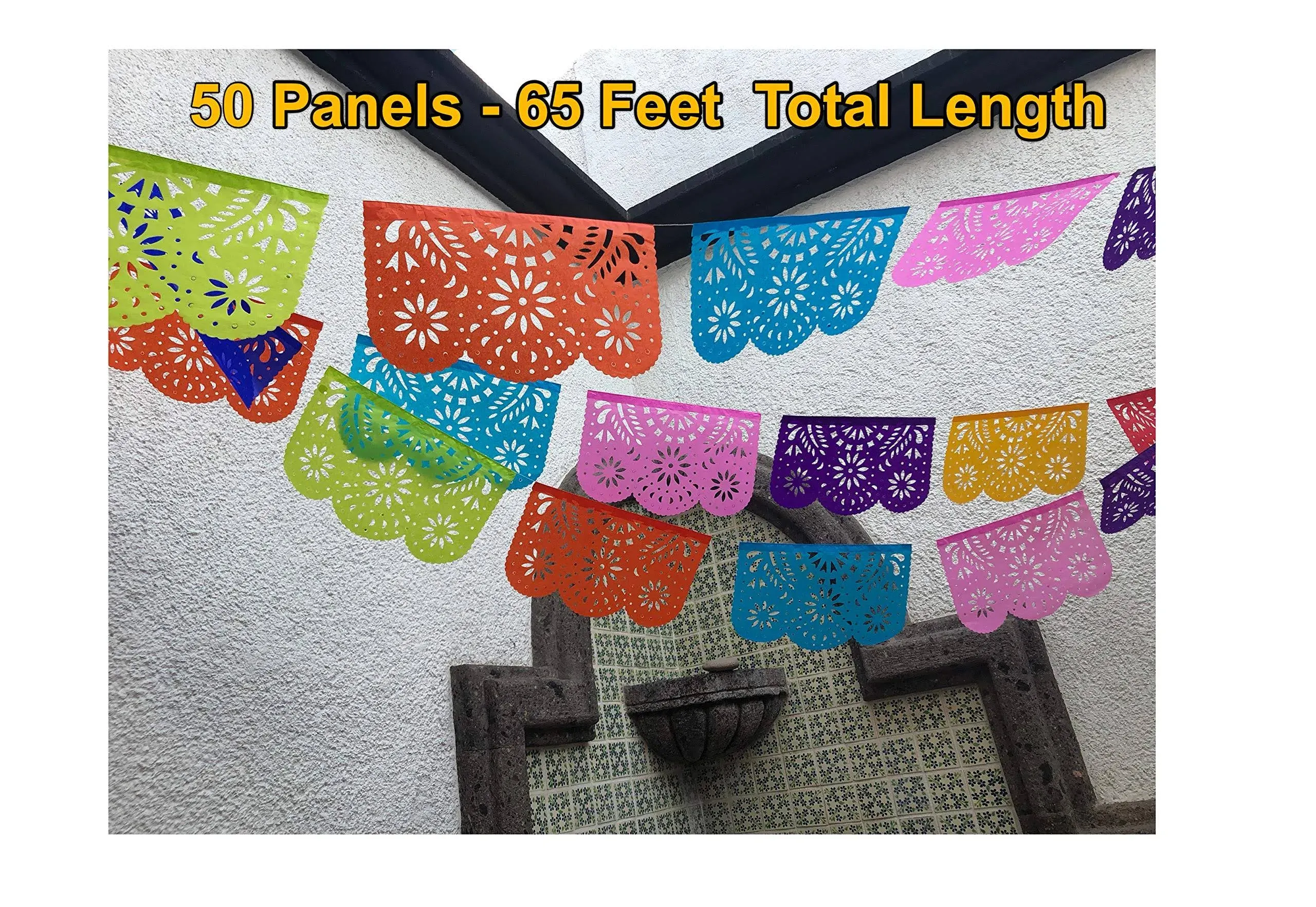 Mexican Papel Picado Banner (5 Count) Mexican Fiesta Decorations 50 Paper Tis...