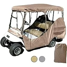 Formosa 4 Person Golf Cart Driveable Enclosure Cover YKK Door Zipper Premium Tight Weave Fabric for 4 Passenger Extended Roof up to 80" L, fits Club Car, EZGo and Yamaha G Model - All Weather (Taupe)