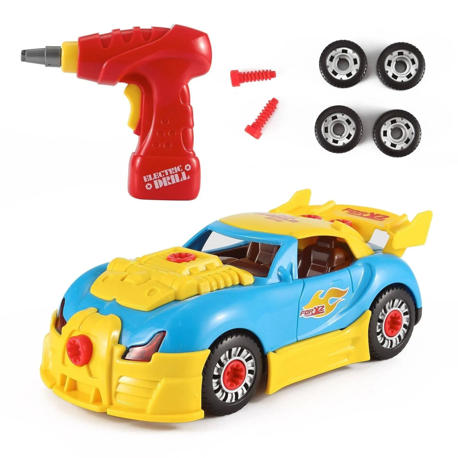 Take Apart Racing Car Toys - Build Your Own Assembly Vehicle with 30 Piece Constructions Set and Working Electric Drill - Engine Sounds & Lights