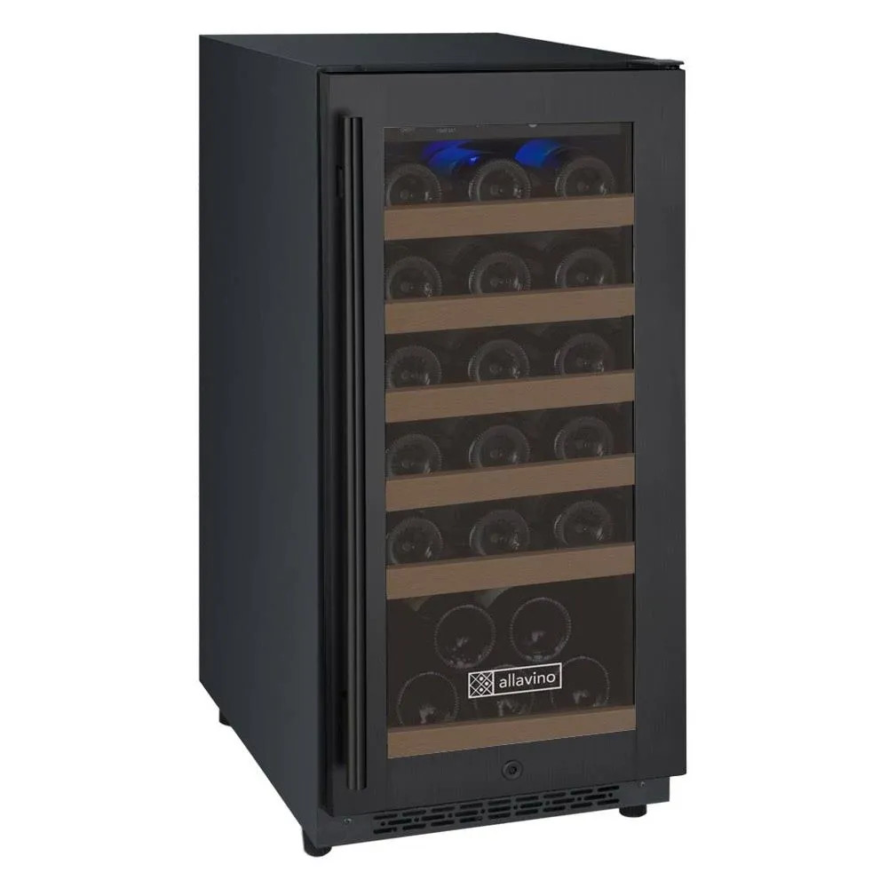 Allavino - 15" Wide FlexCount II Tru-Vino Technology 30 Bottle Dual Zone Black Wine Refrigerator