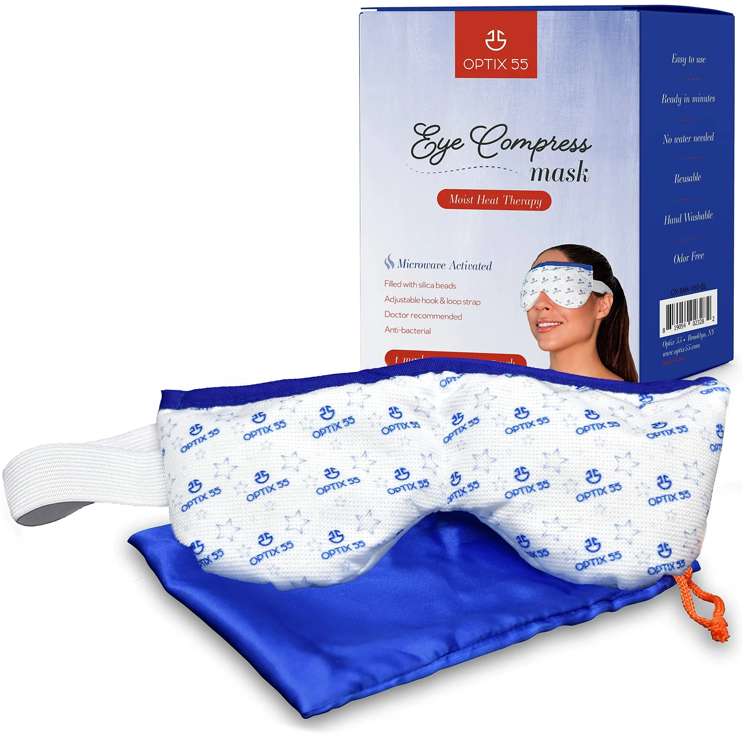 Optix 55 Eye Mask Microwavable Compress Pad with Storage Pouch for Soothing Heat