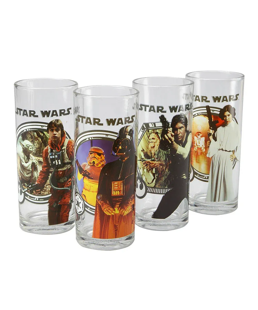 2010 Star Wars 10 Oz. Glass Set Of 4  Solo, Leia, Luke, Darth Vader - New in Box