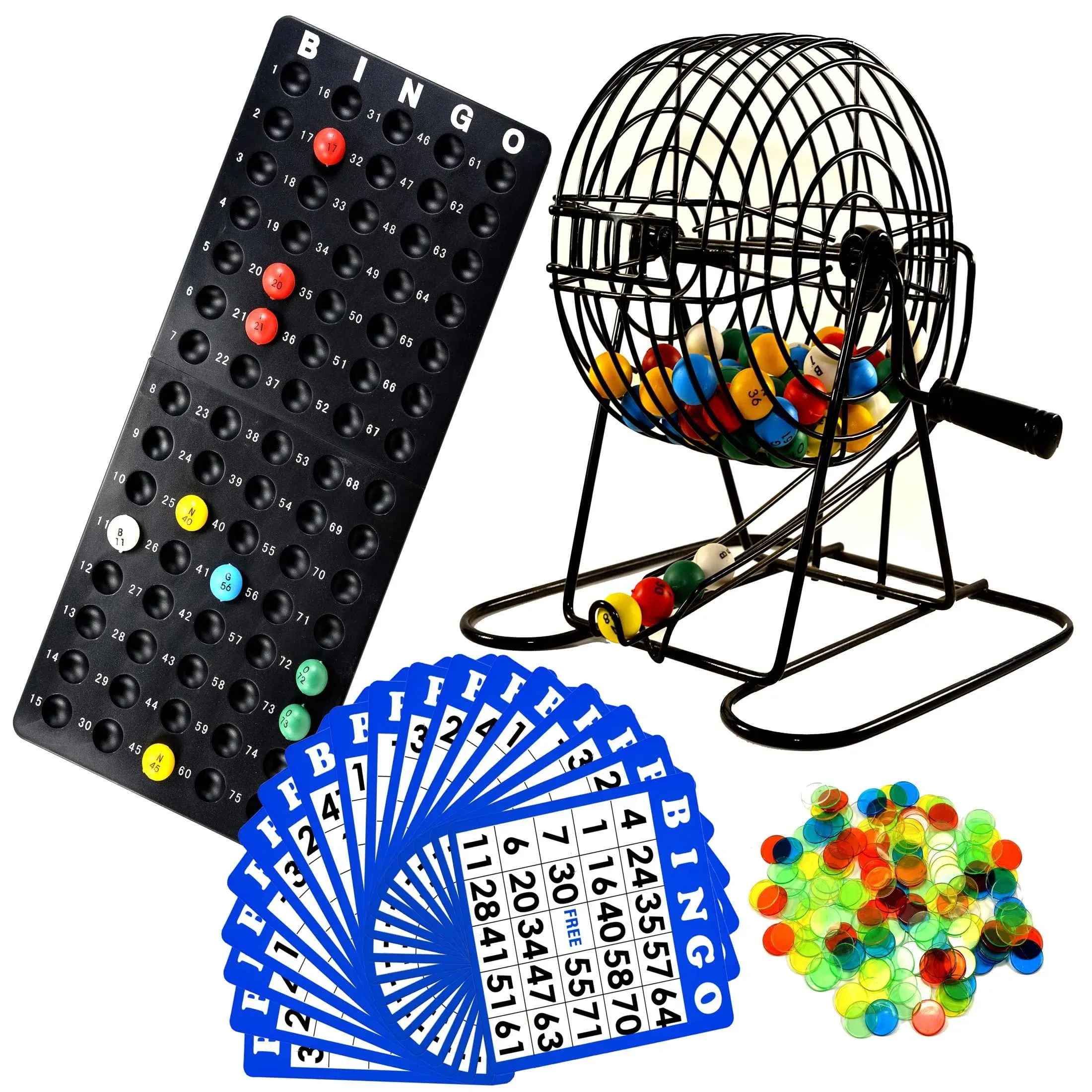 Regal Bingo - Deluxe Bingo Set - Includes 6 Inch Bingo Cage, Master Board, 18 Mixed Cards, 75 Calling Balls, Colorful Chips - Ideal for Large Groups, Parties