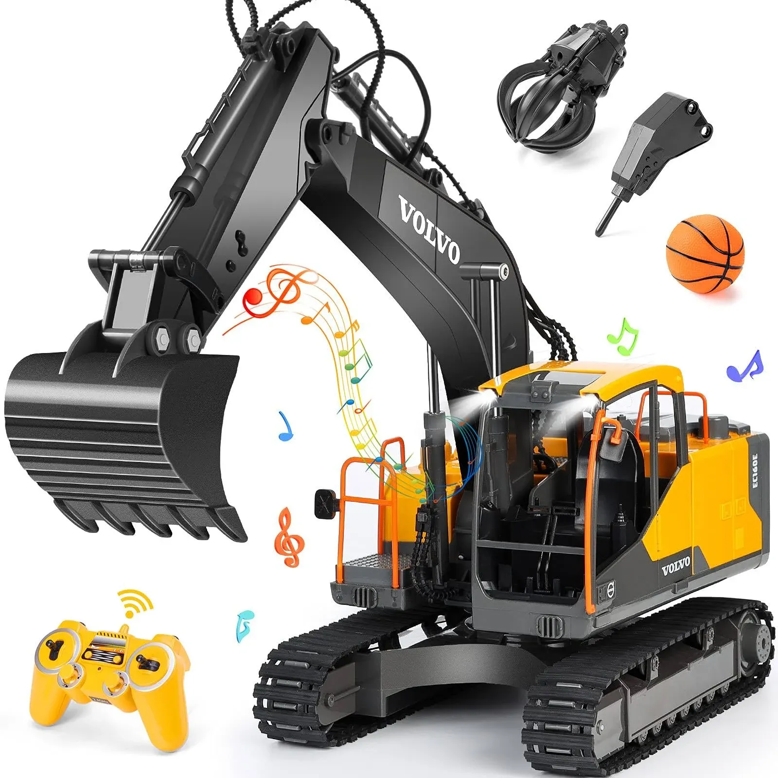 DOUBLE E Volvo RC Excavator 17 Channel 3 in 1 Construction Toys, 17 Channel R...