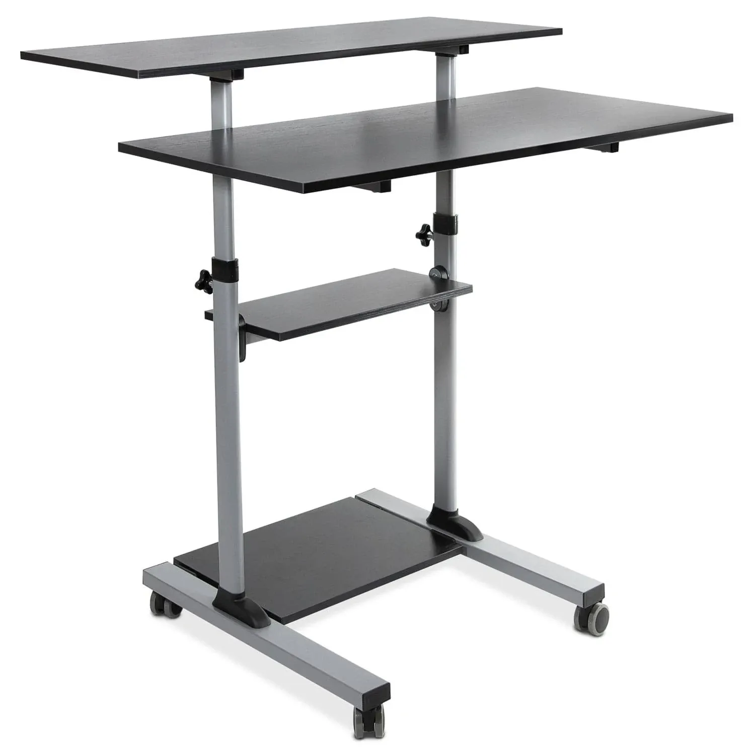 Mount-It! Wide Mobile Stand Up Desk | Height Adjustable Rolling Workstation with 40" Wide Table Tops | Multi-Purpose Rolling Presentation Cart with Four Platforms | Black (MI-7970B)