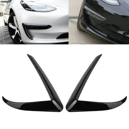 Xotic Tech Front Fog Light Lamp Eyebrow Cover Trim Compatible with Tesla Model 3 2017-2021, 2pcs (Glossy Black)