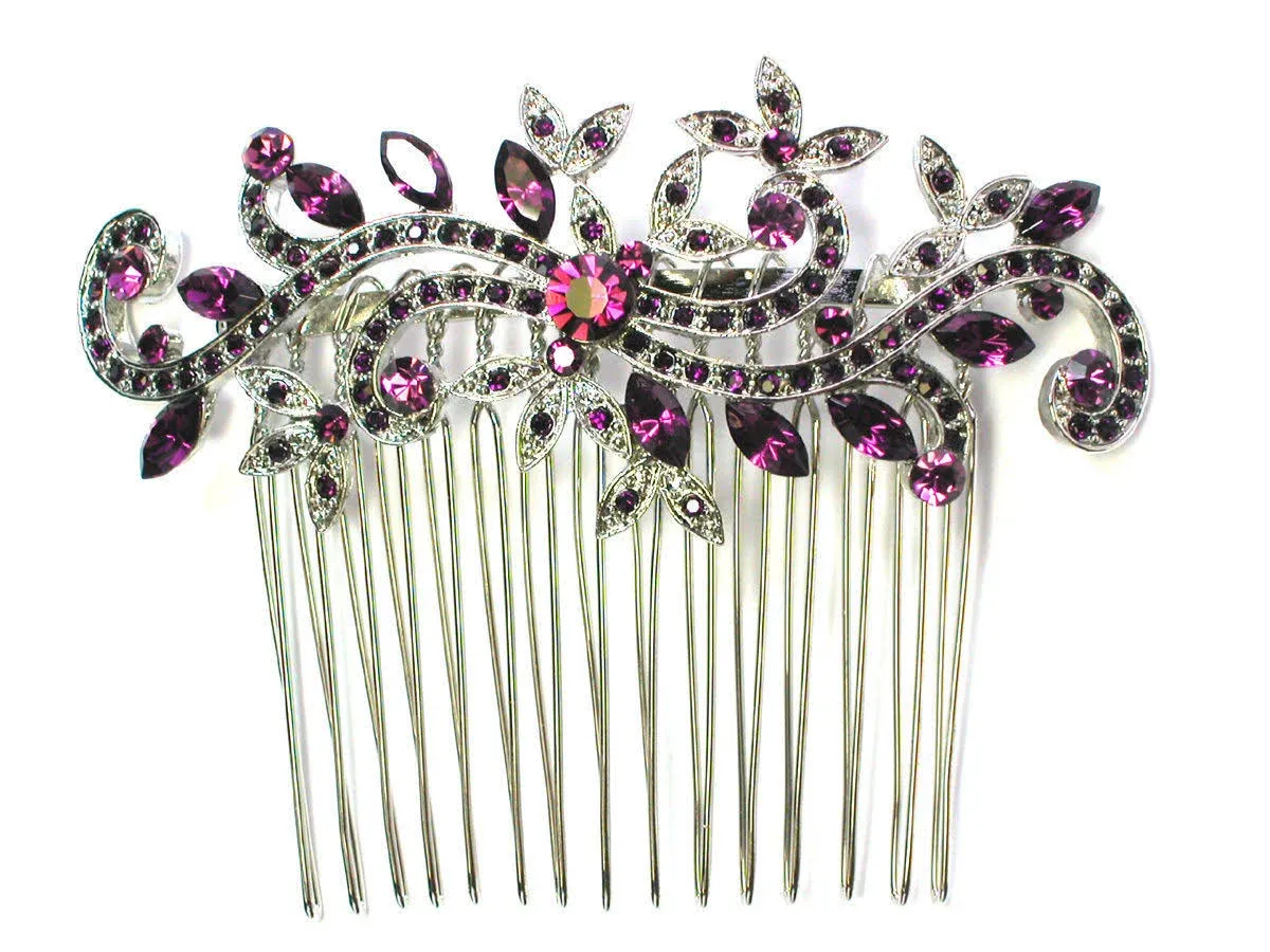 Faship Purple Crystal Floral Hair Comb