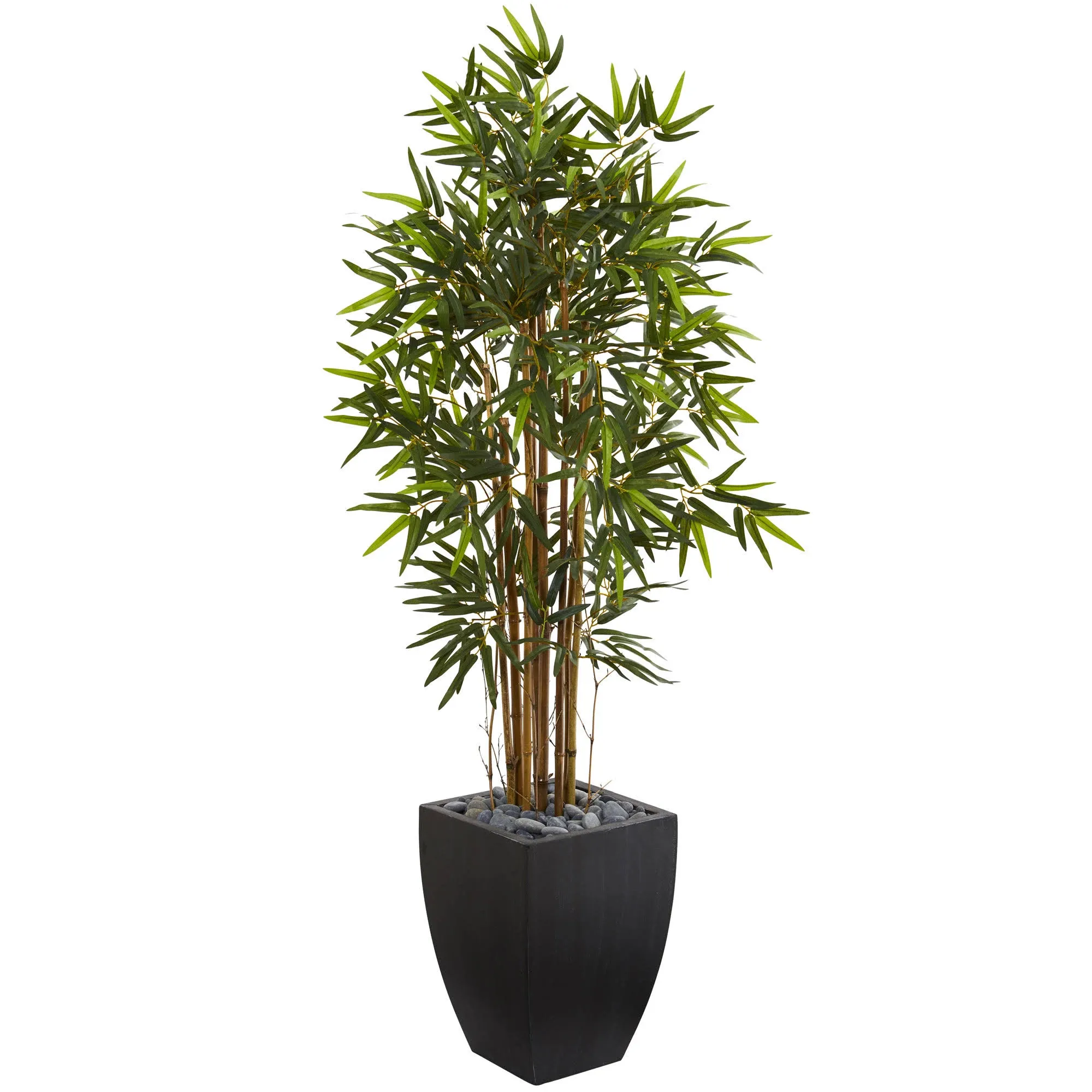 Nearly Natural 5' Bamboo Artificial Tree in Black Wash Planter