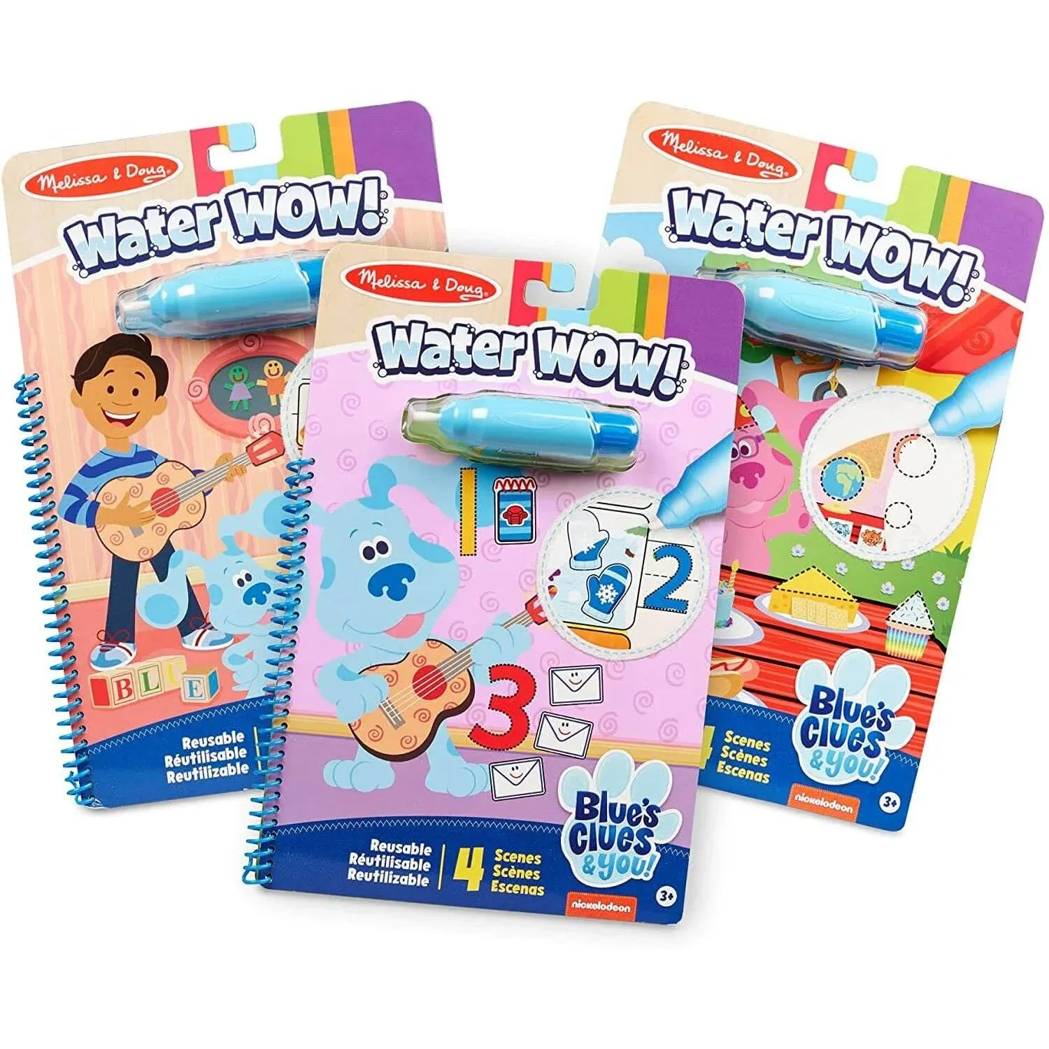 Melissa & Doug Blue’s Clues & You! Water Wow! 3-Pack – Alphabet, Counting, Shapes Water Reveal Travel Activity Pads