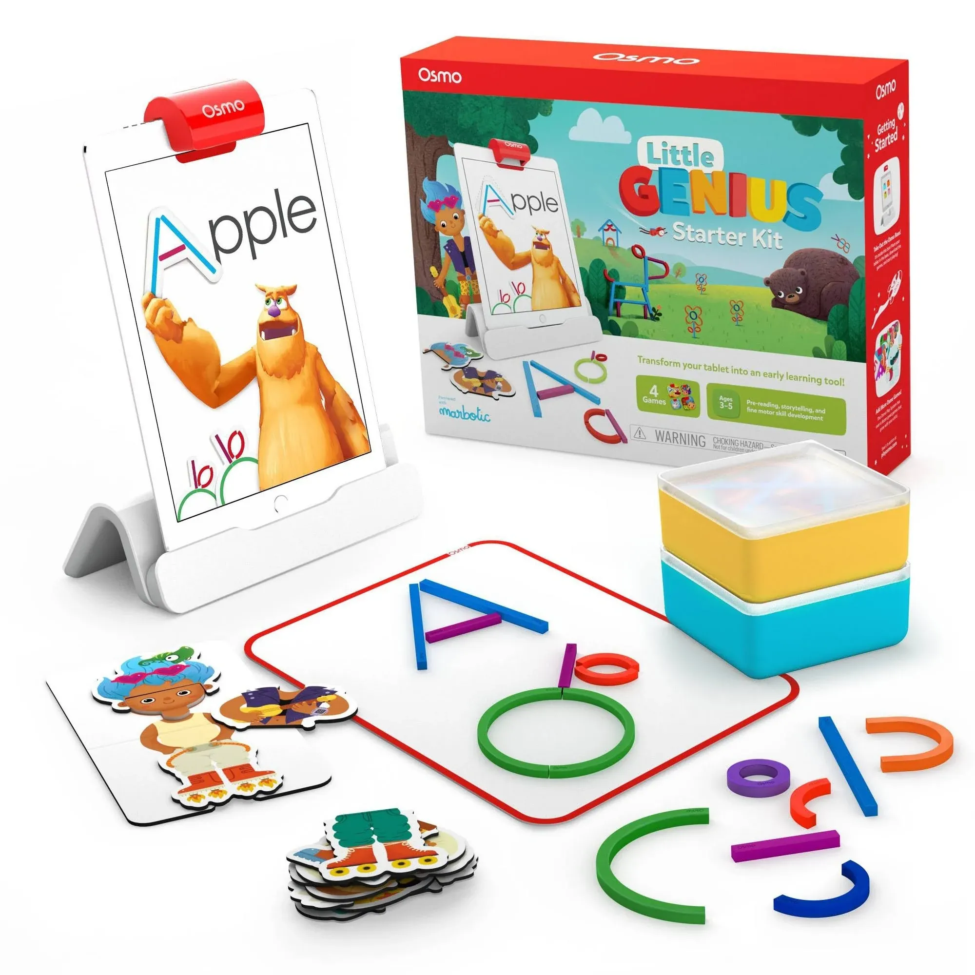 Osmo-Little Genius Starter Kit for Fire Tablet-4 Educational Learning Games-Preschool Ages 3-5-Phonics,Problem Solving & Creativity-STEM Toy Gifts,Kids(Osmo Fire Tablet Base Included)