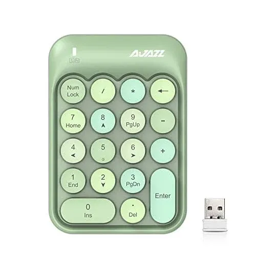 NACODEX AK18 2.4GHz Wireless Numeric Keypad, 18 Keys Retro Typewrite Round Key Silent Portable Number Pad for Date Entry for Laptop PC Desktop (Green)