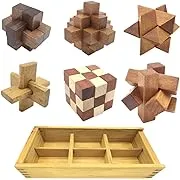 Guaishou 6-in-One 3D Luxury Wooden Brain Puzzle Teaser Kongming Lock for Teens and Adults Includes Storage Box