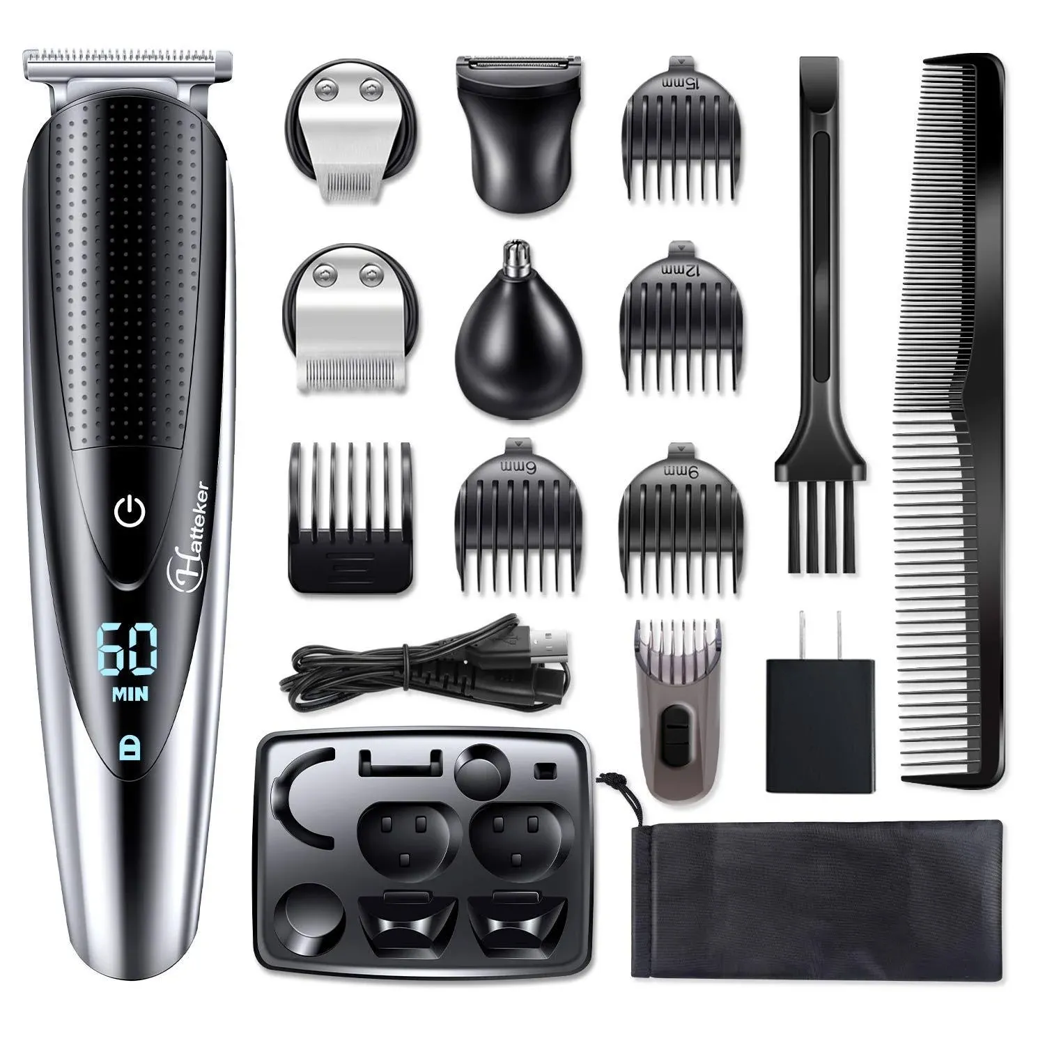 Hatteker Mens Hair Clipper Beard Trimmer Grooming kit Hair Trimmer Mustache Trimmer Body Groomer Trimmer for Nose Ear Facial Hair Cordless Waterproof 5 in 1