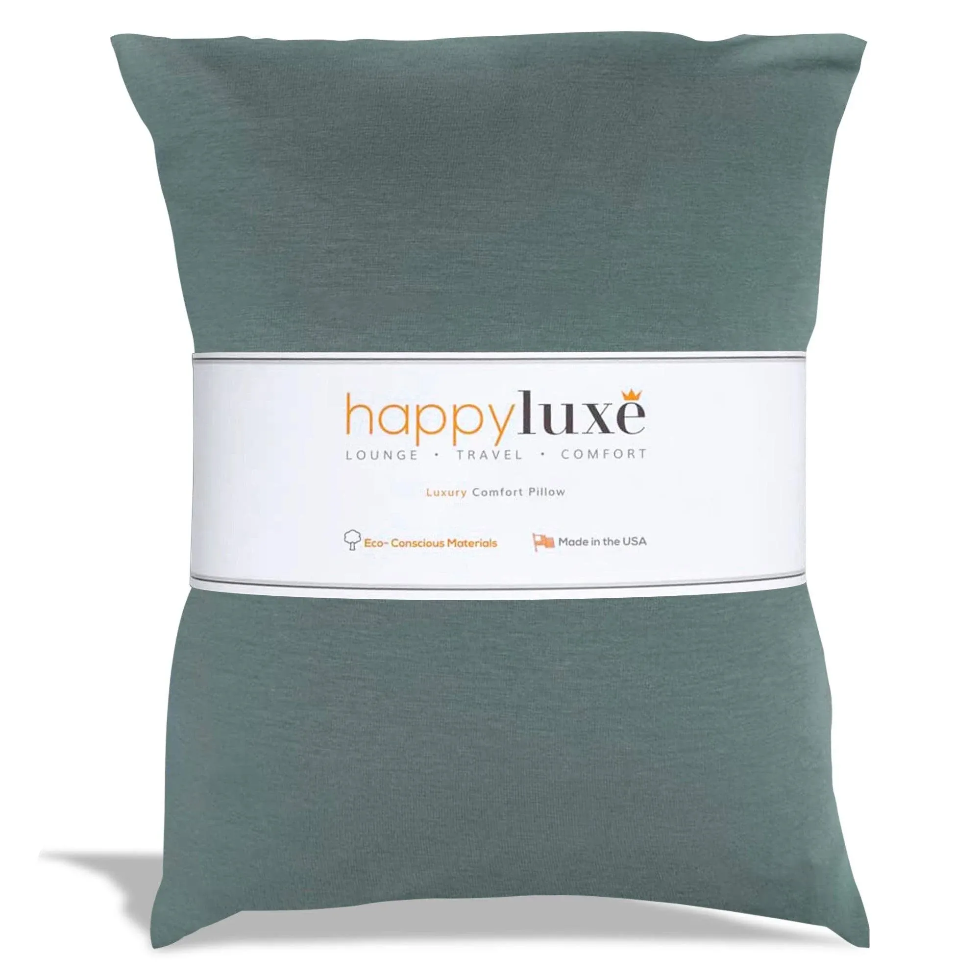 Happyluxe Travel Pillow, Airplane Pillow for Men and Women, Machine Washable, Breathable, Softer Than Cotton, 17" x 13", Made in The USA - Sage Green