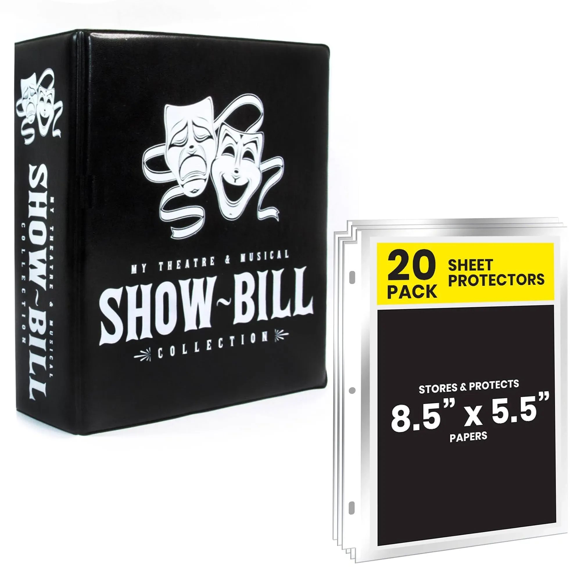 Show-Bill/Playbill Binder for Broadway and Theatre Show-Bills, Comes with 20 Sheet Protectors to Hold and Organize All Your Playbills, D-Ring, Black, by Ring Binder Depot