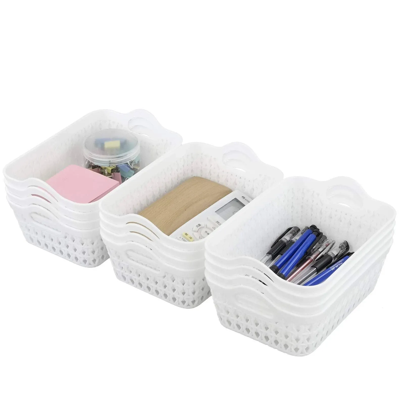 Sandmovie Small Plastic Weave Storage Baskets, Desktop Baskets, White, 12 Packs